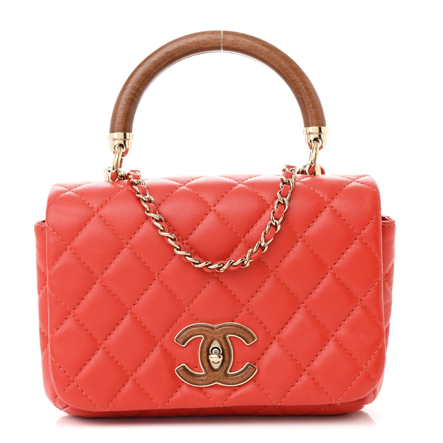 Lambskin Quilted Wood Mini Coco Handle Flap Red