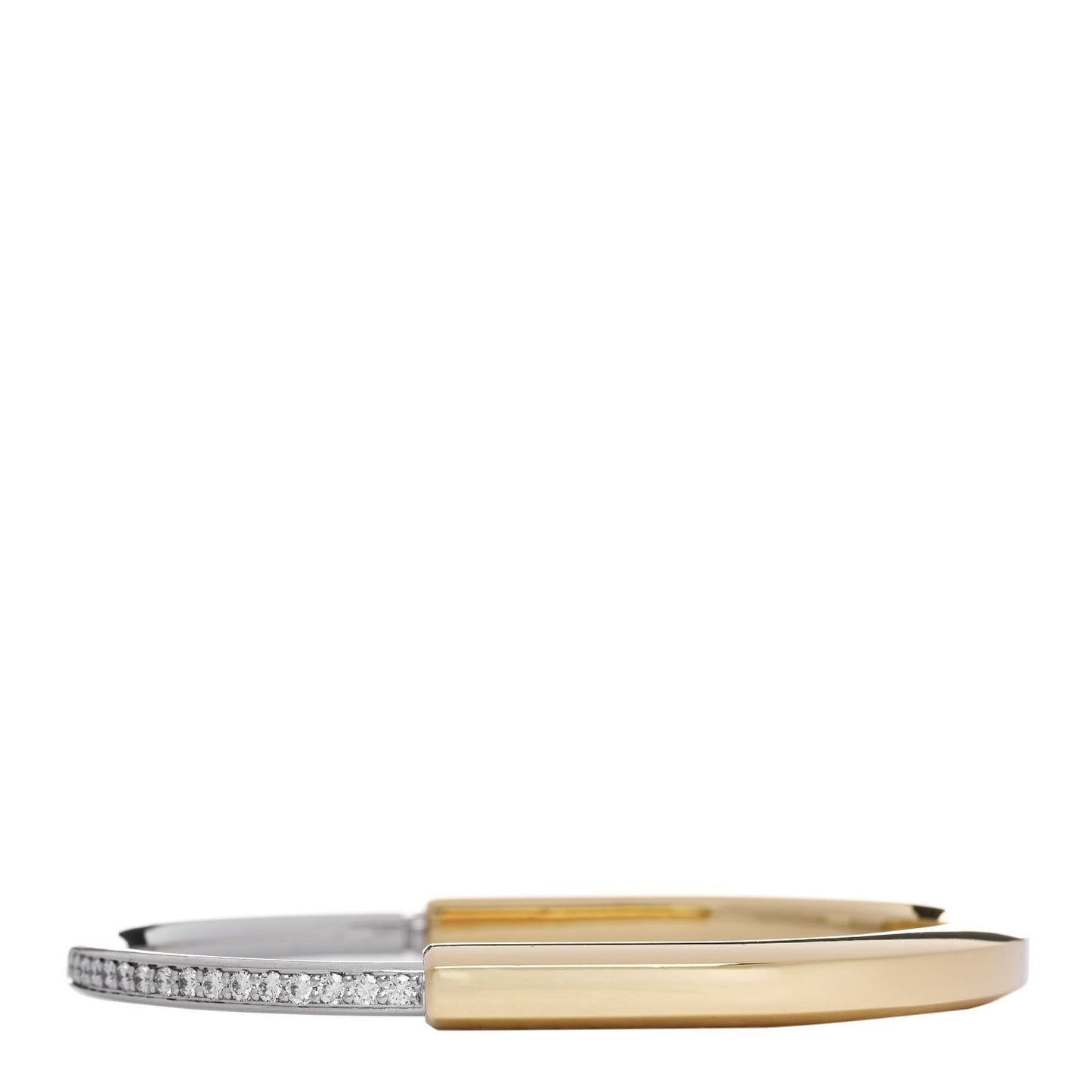 18K Yellow White Gold Diamond Tiffany Lock Half Pave Bangle Bracelet