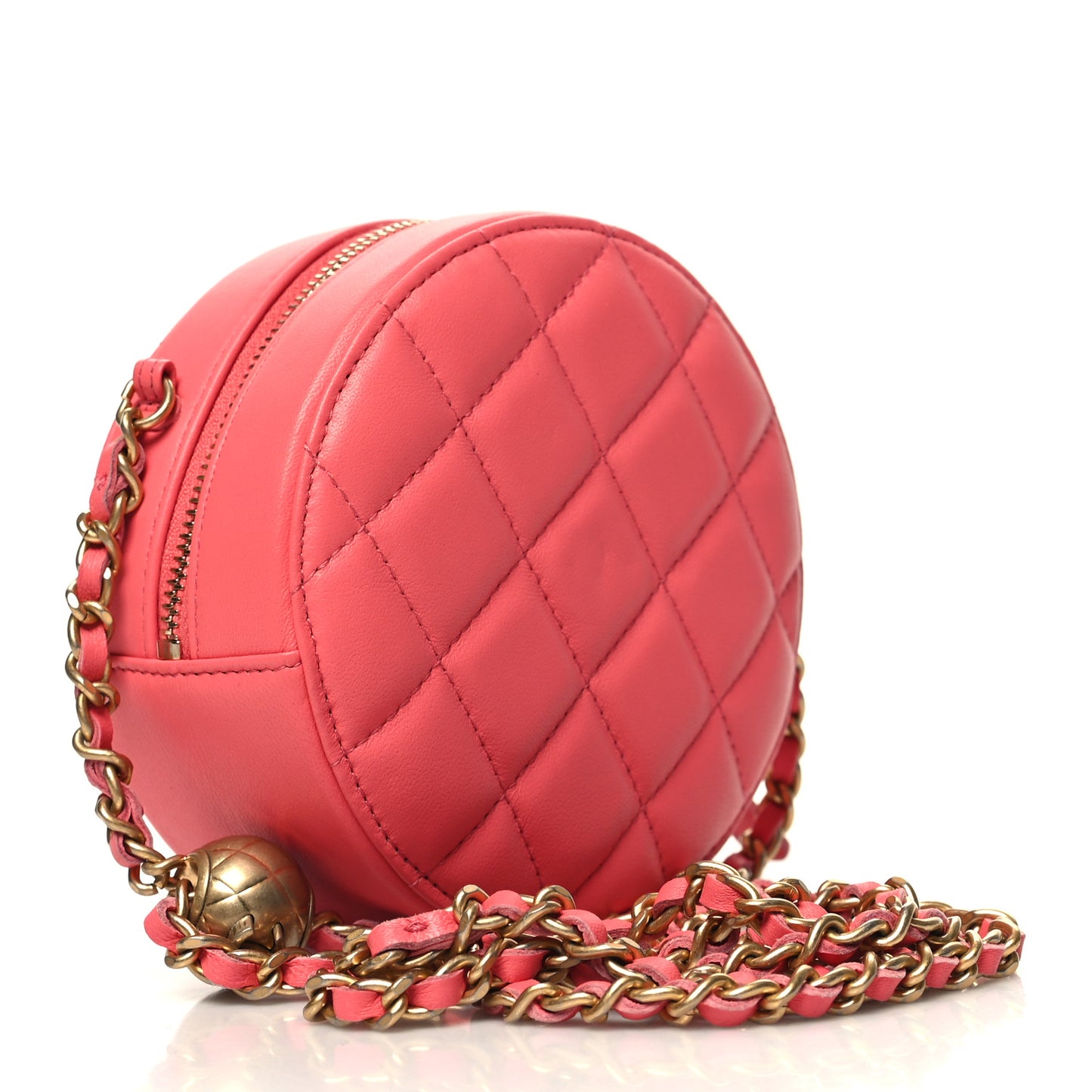 Lambskin Quilted Round Pearl Crush Clutch With Chain Pink