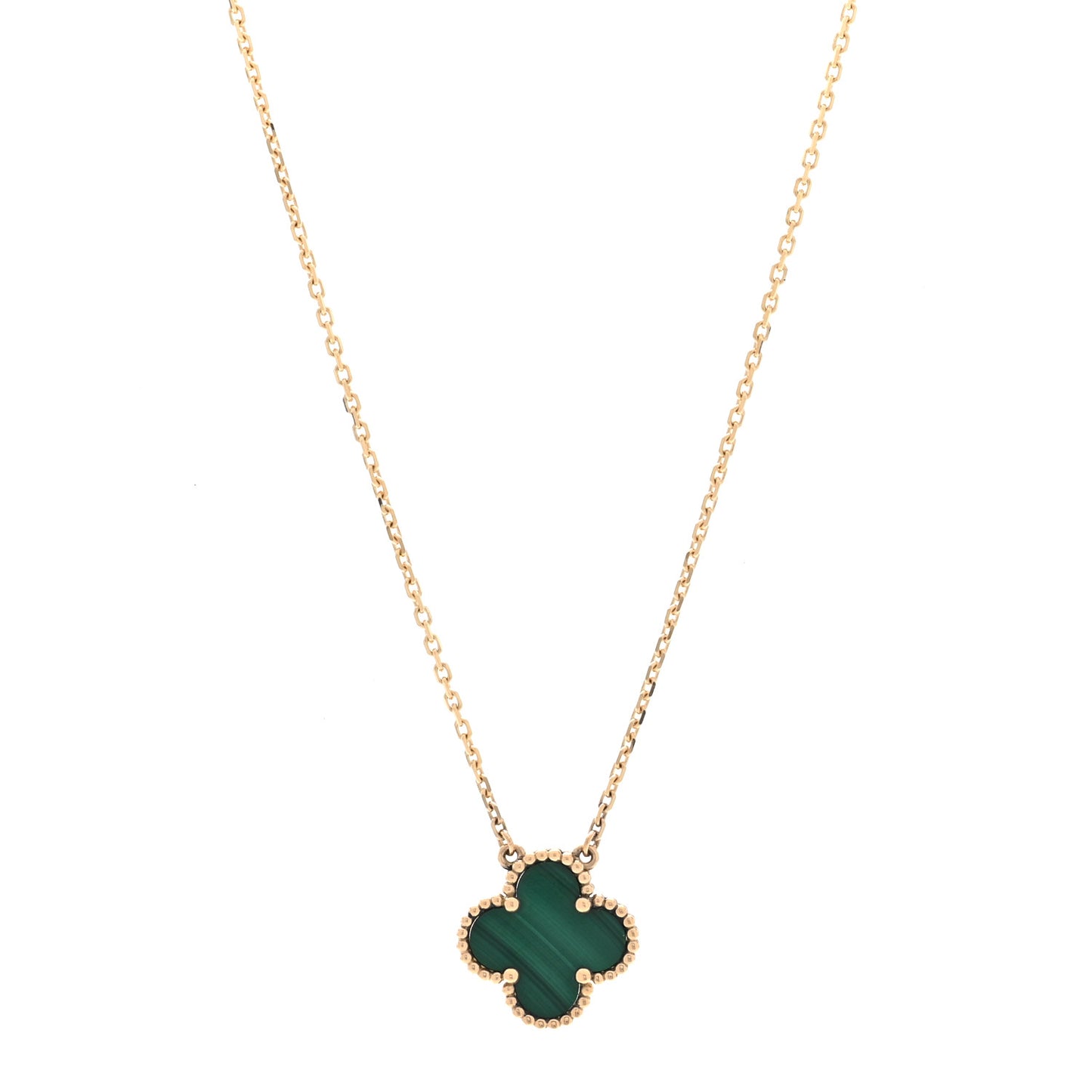 18K Yellow Gold Malachite Vintage Alhambra Pendant Necklace