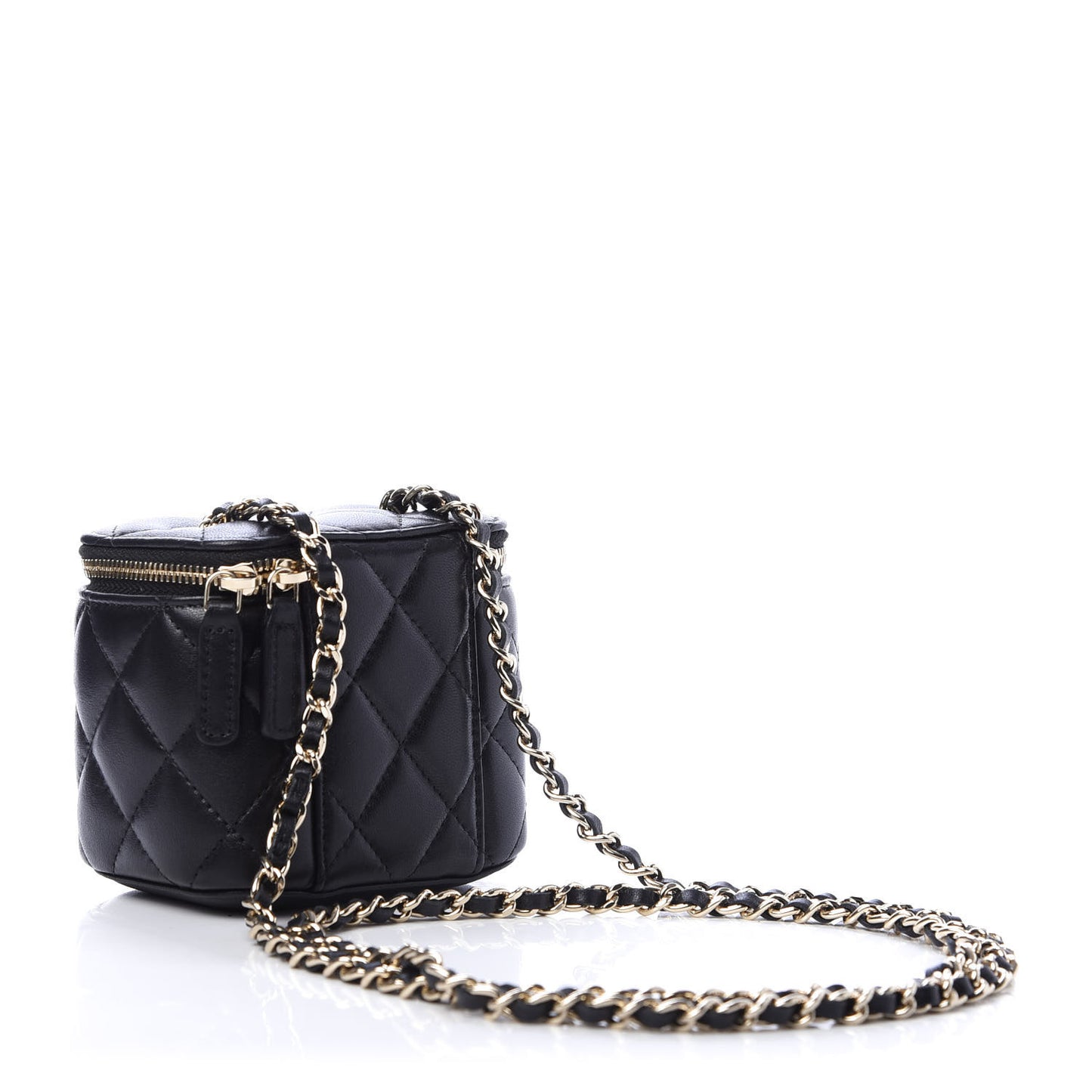 Lambskin Quilted Mini Vanity Case With Chain Black
