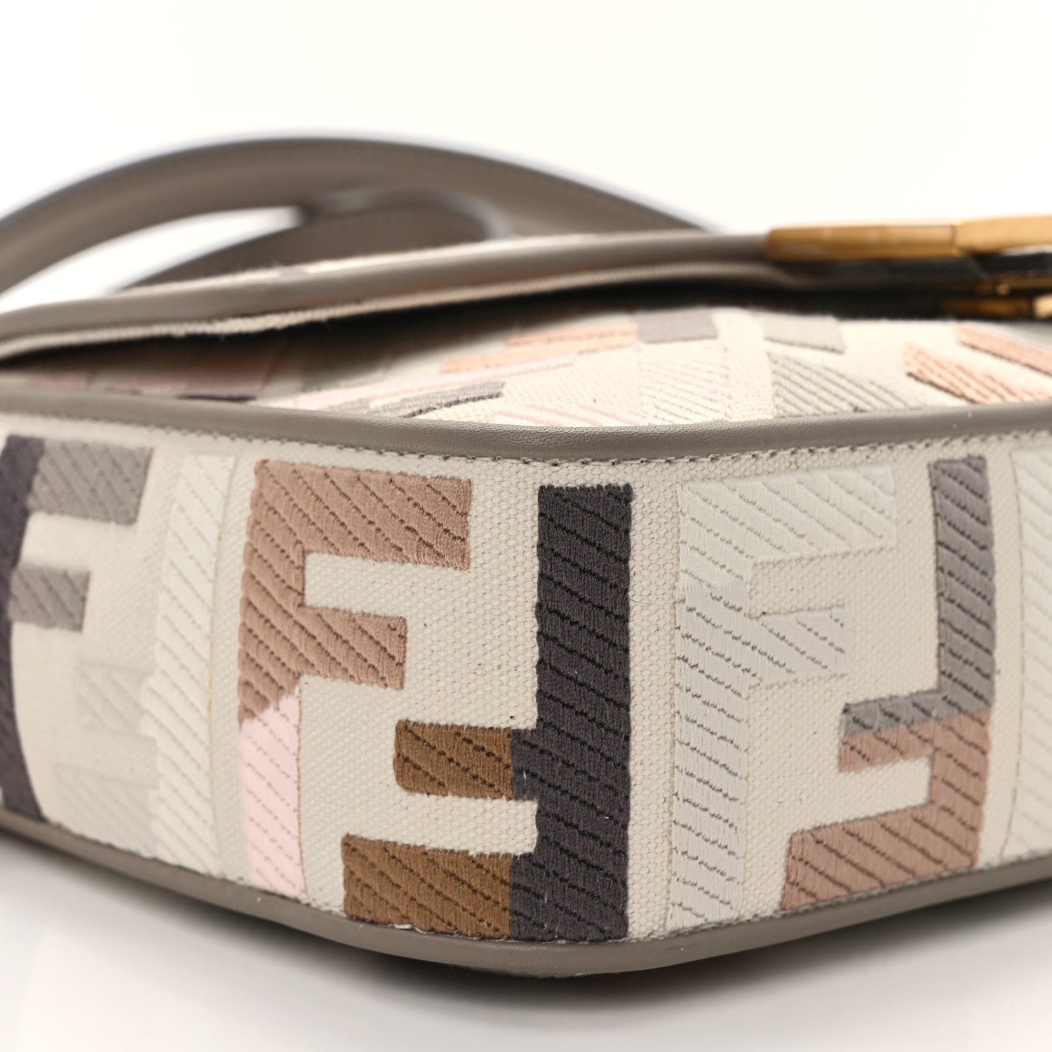 Fendi Canvas Vitello Seta FF Multicolor Embroidered Baguette Grezzo Multicolor Tortora 9 of 10