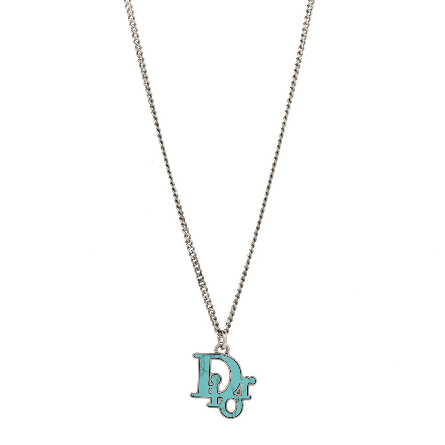 Resin Logo Necklace Silver Turquoise