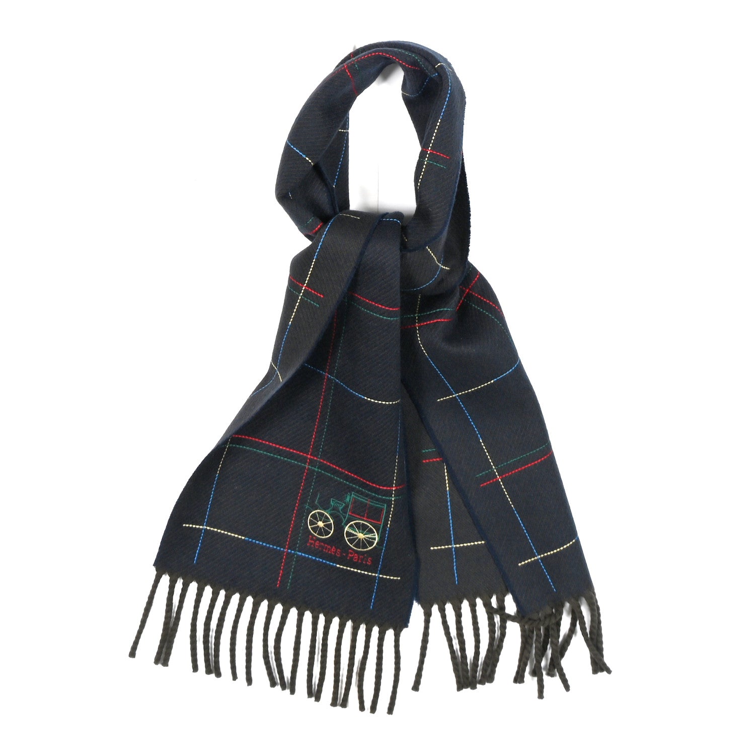 Hermes Cashmere Fringe A Toute Brodee Scarf Bleu 1884382