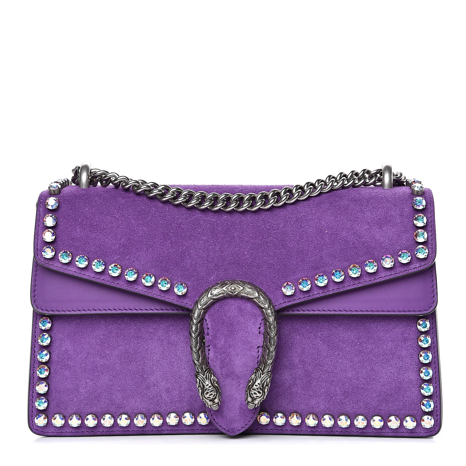 Gucci Suede Crystal Small Dionysus Shoulder Bag Bright Purple
