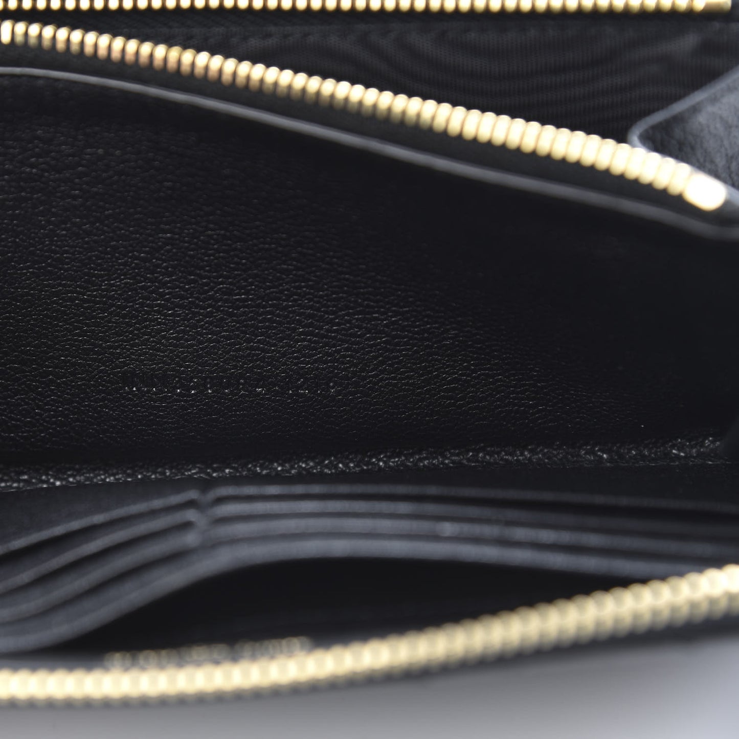Calfskin Matelasse Chevron Monogram Zip Around Wallet Black