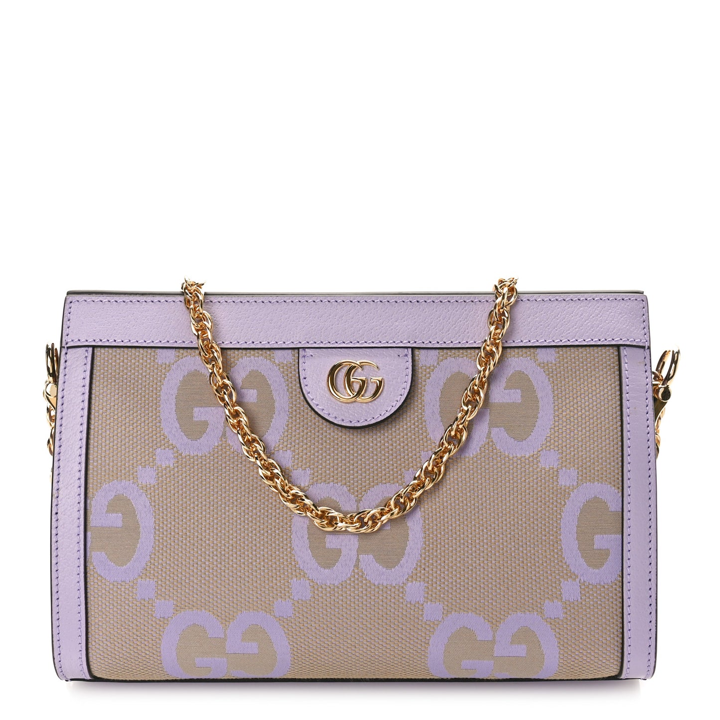 Monogram Jumbo GG Textured Dollar Calfskin Small Ophidia Chain Shoulder Bag Beige Lapis