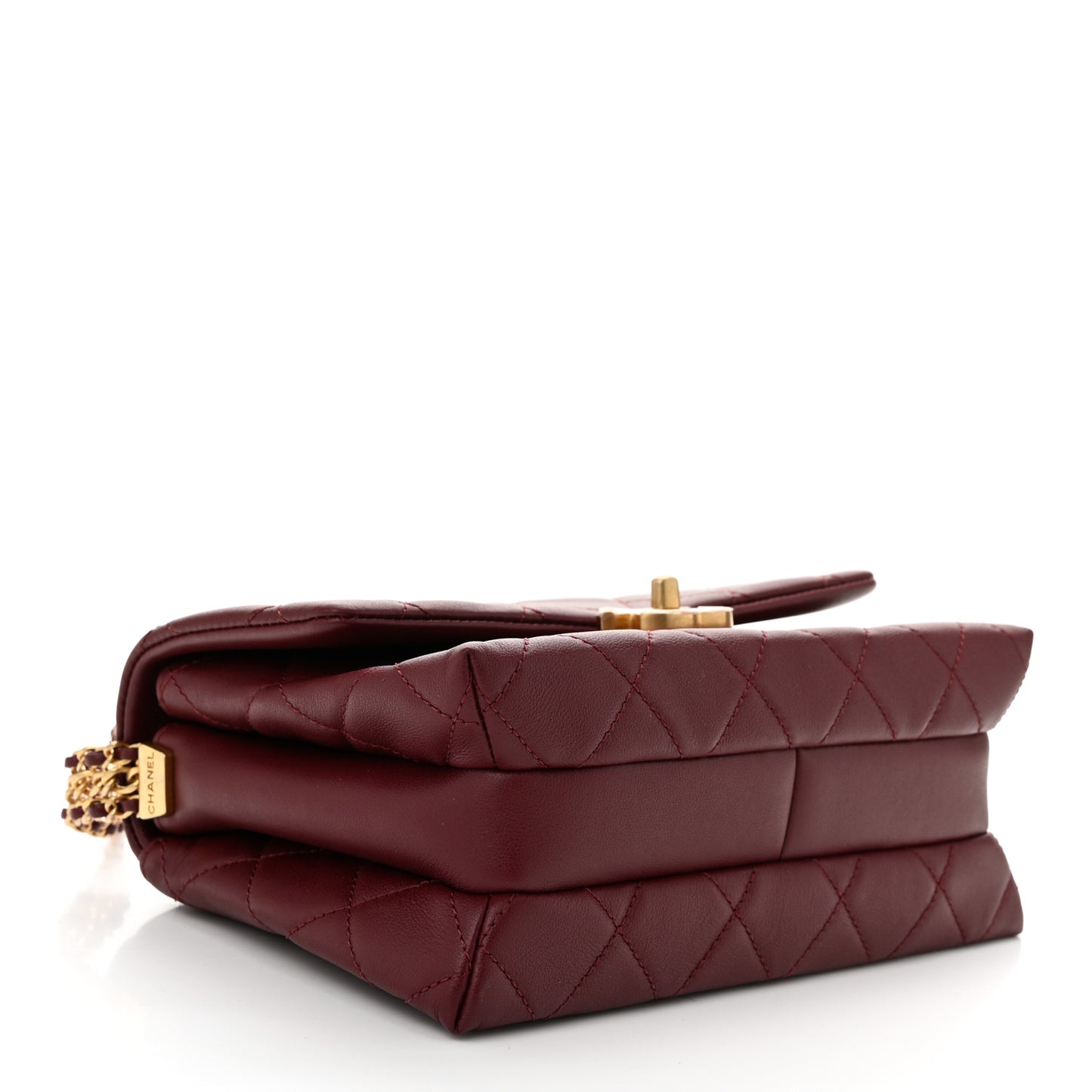 Calfskin Quilted Mini Chain Strap Flap Dark Brown