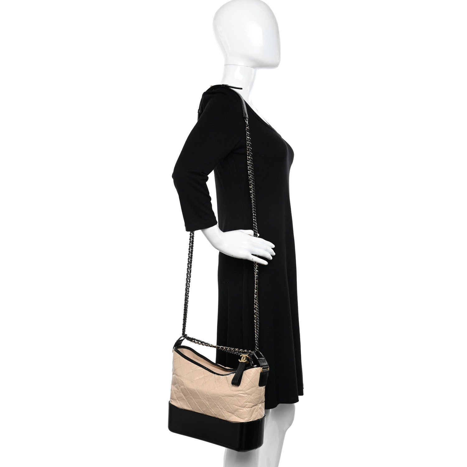 Chanel Aged Calfskin Quilted Medium Gabrielle Hobo Beige Black 2 of 15