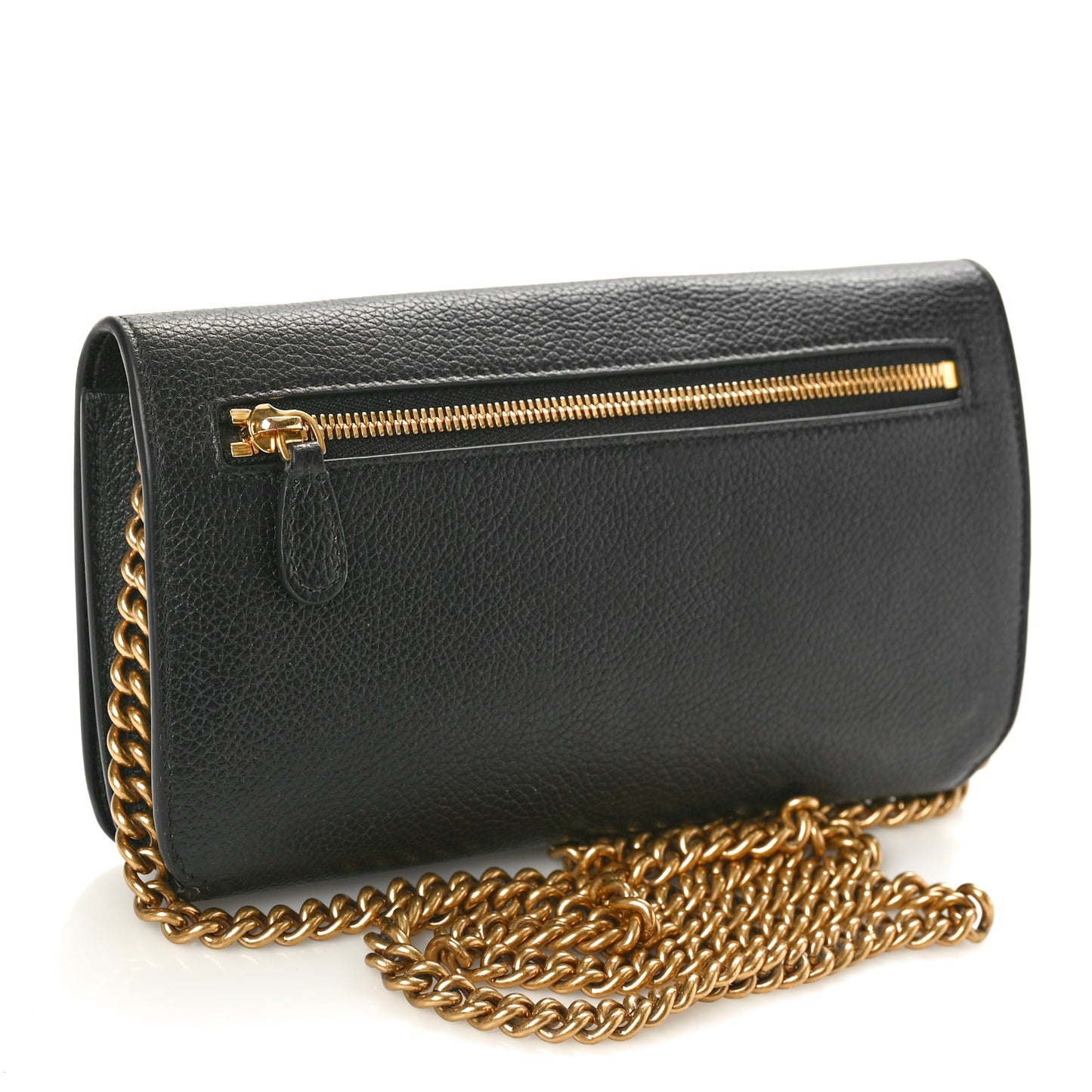 Grained Calfskin Logo Everyday Phone Holder Wallet On Chain Black White