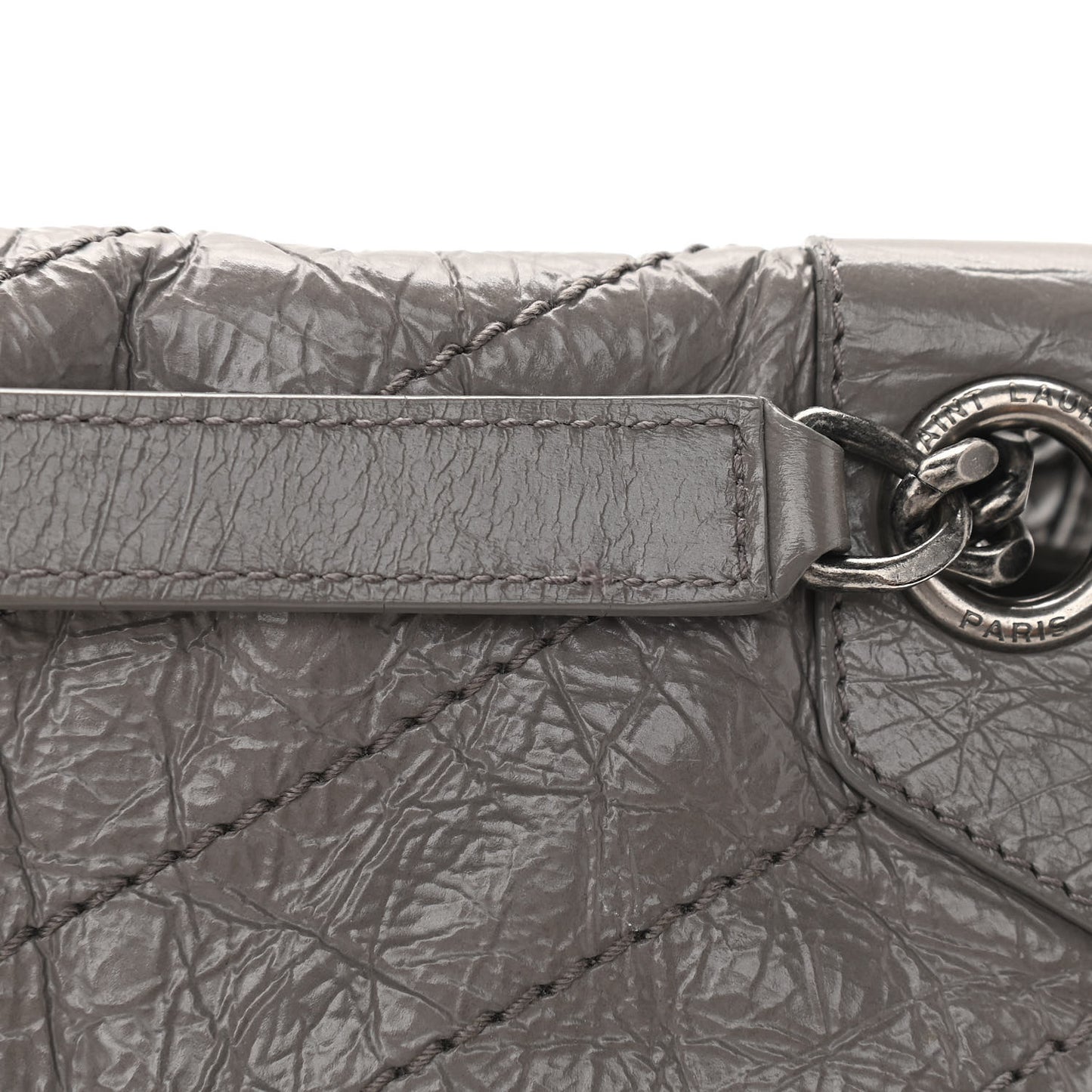 Crinkled Calfskin Matelasse Monogram Medium Niki Chain Satchel Fog