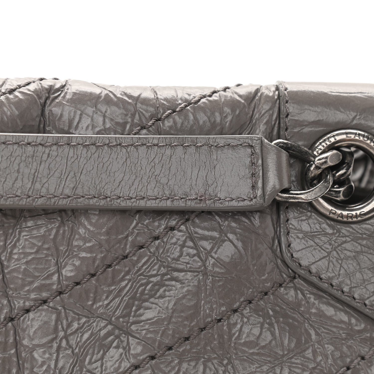 Saint Laurent Crinkled Calfskin Matelasse Monogram Medium Niki Chain Satchel Fog 12 of 13