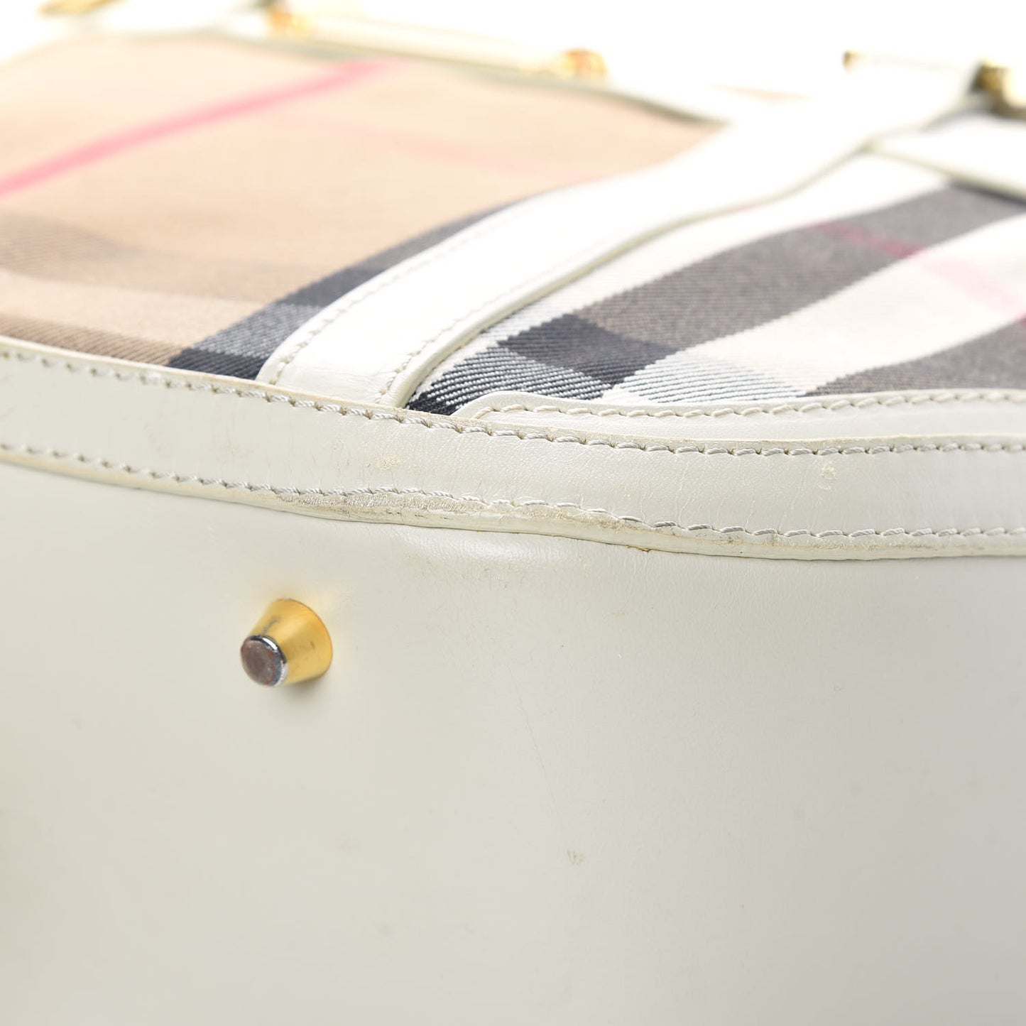 House Check Bridle Calfskin Small Orchard Bowling Bag White