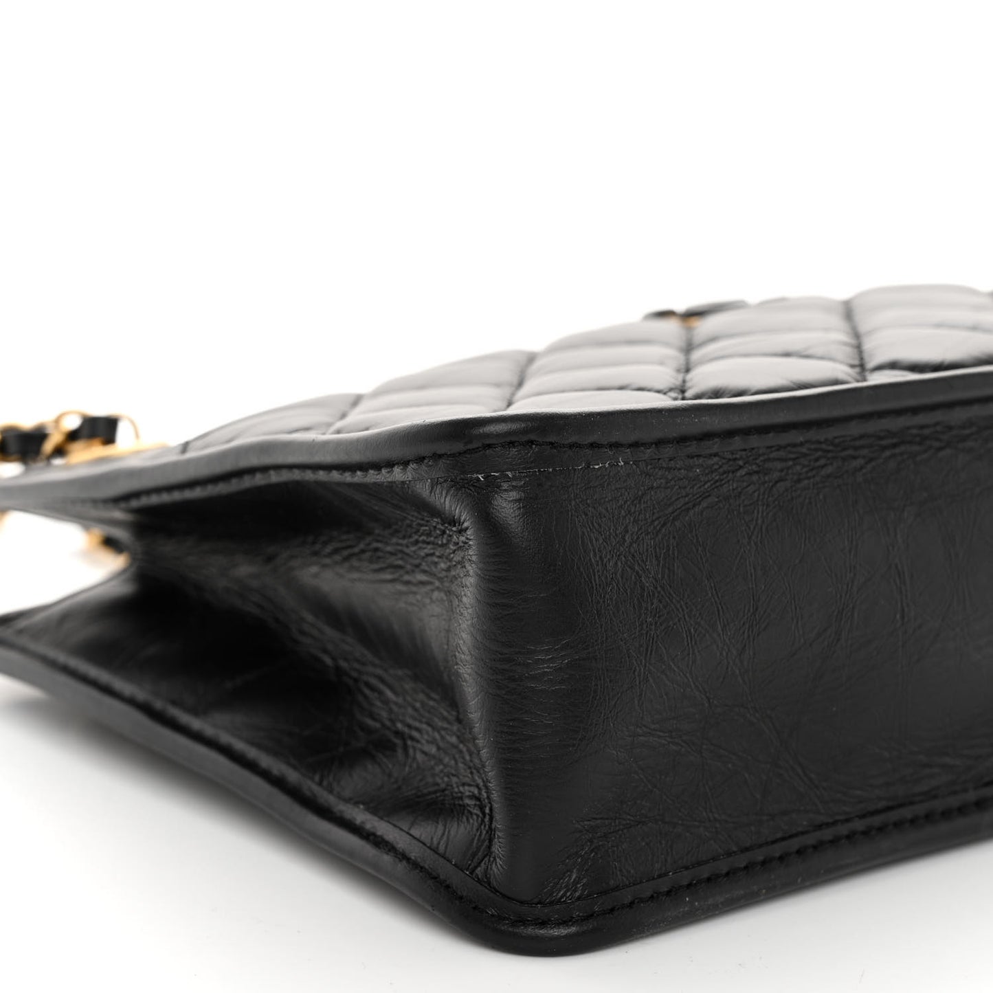 Aged Calfskin Quilted Small Graphic Catch Shopping Bag Black