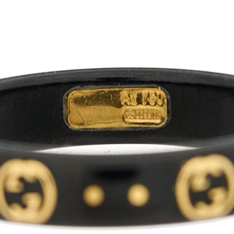 18K Yellow Gold Synthetic Corundum Icon Ring 55 7.25 Black