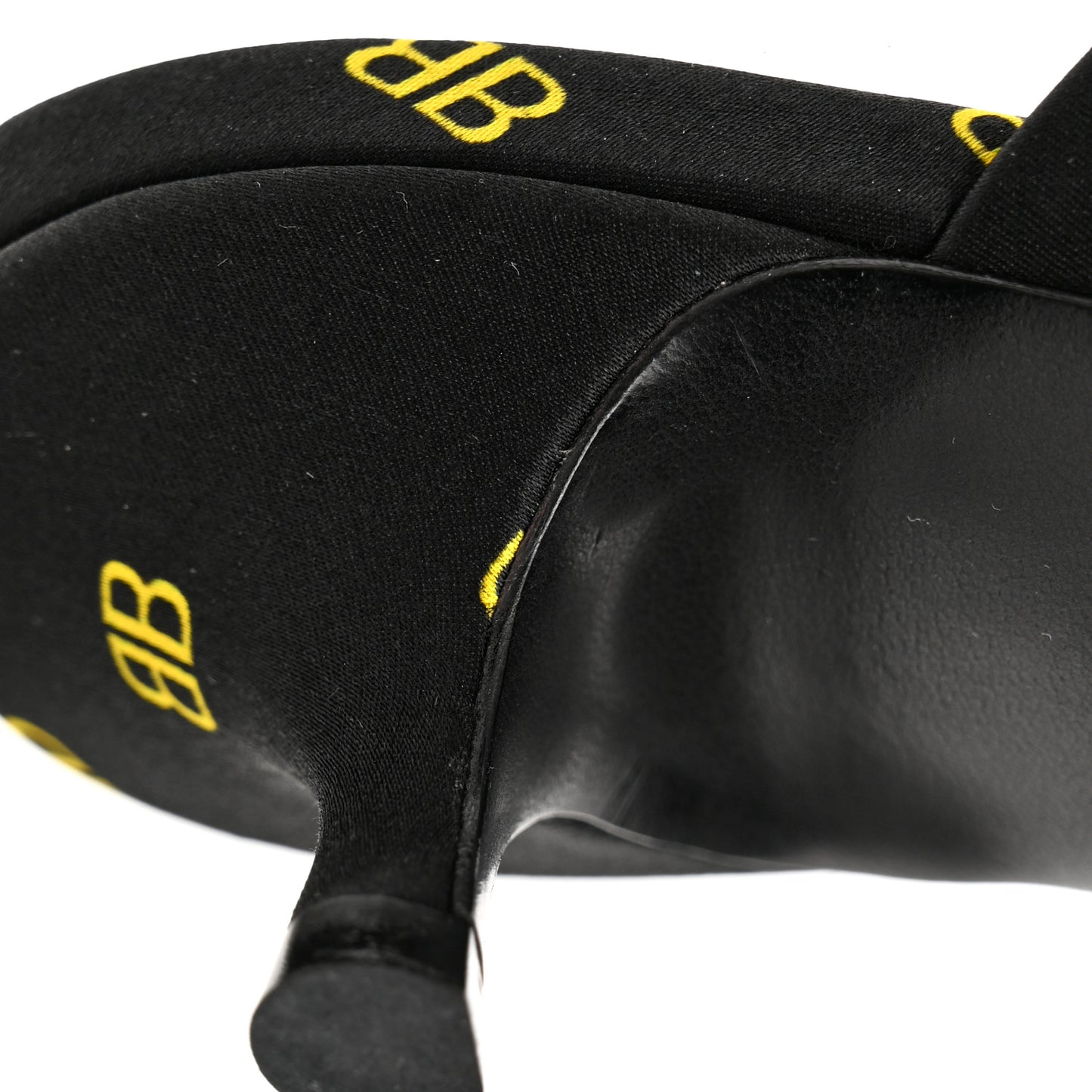 Crepe Satin BB Printed Pointy Toe Knife Flat 40mm Mules 36 Black Yellow Fluo