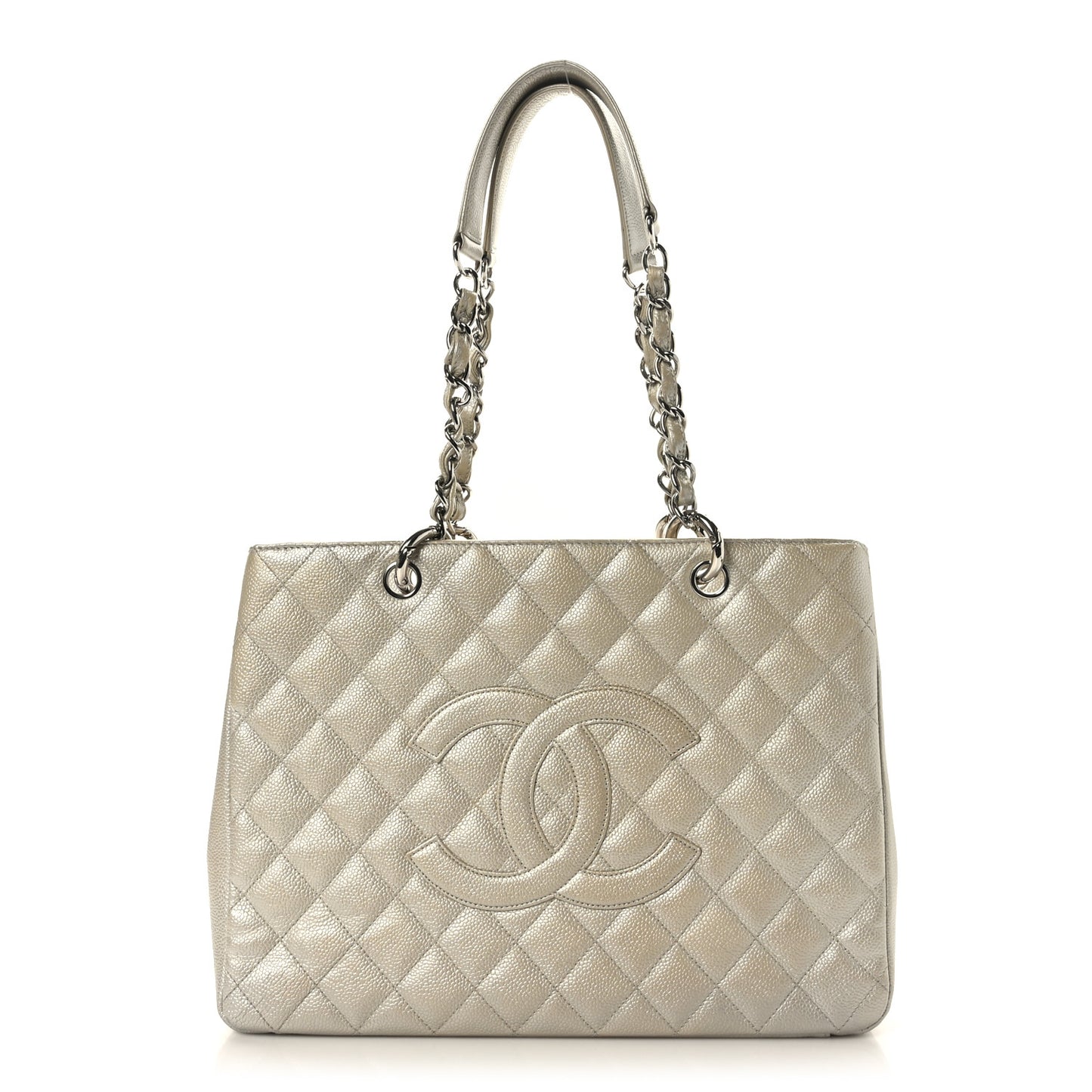Metallic Caviar Quilted Grand Shopping Tote GST Pearl