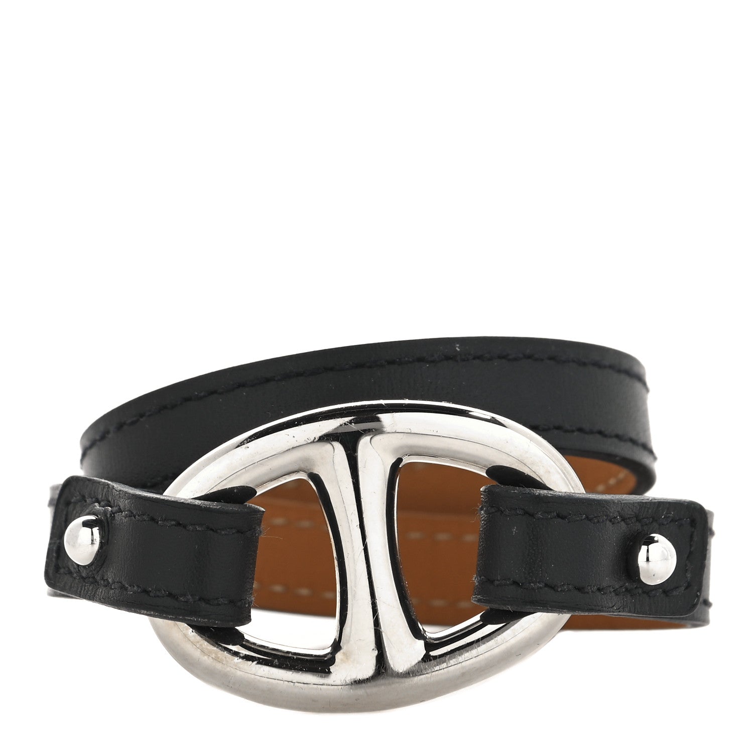 【未使用品】Hermes Granville ダブル ブレスレット シェーヌ 革 Hermes Swift Granville Double Tour Bracelet XS Black 1740565