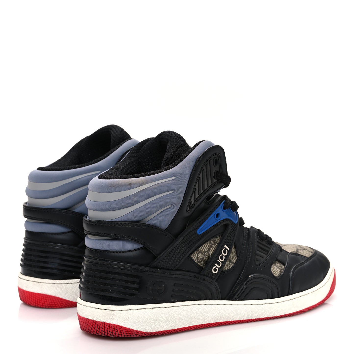 Demetra GG Supreme Monogram Mens Basket High Top Sneakers 10.5 Black Beige Ebony Grey