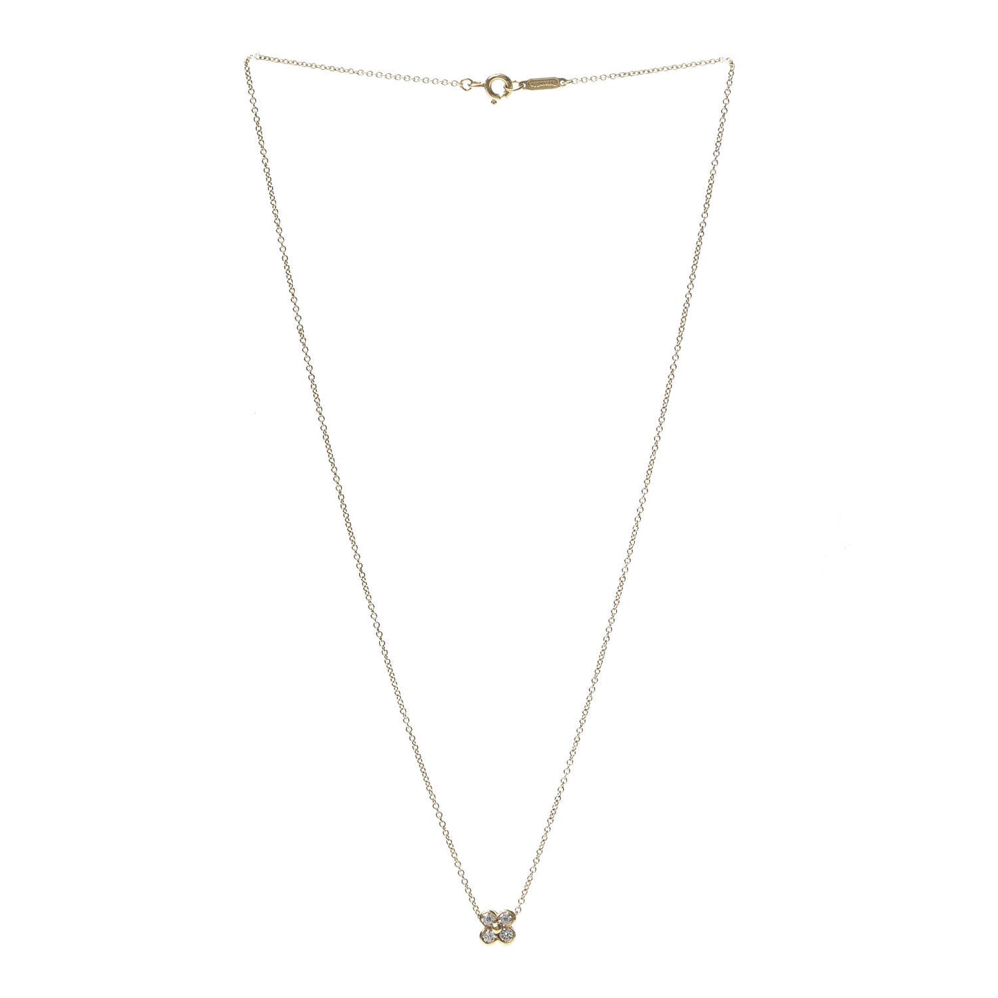 18K Yellow Gold Diamond Flower Pendant Necklace