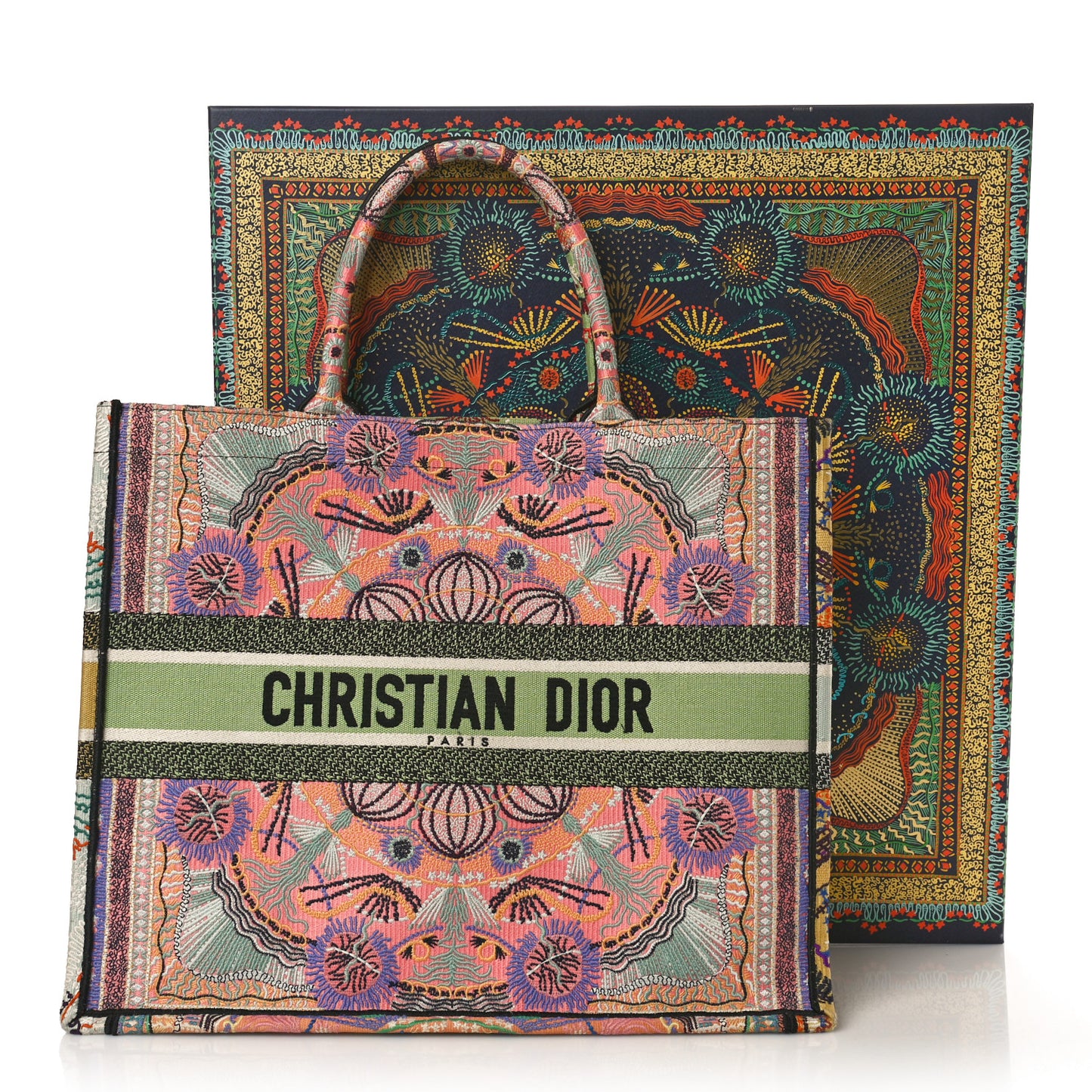 CHRISTIAN DIOR Canvas Embroidered Large In Lights Book Tote Multicolor