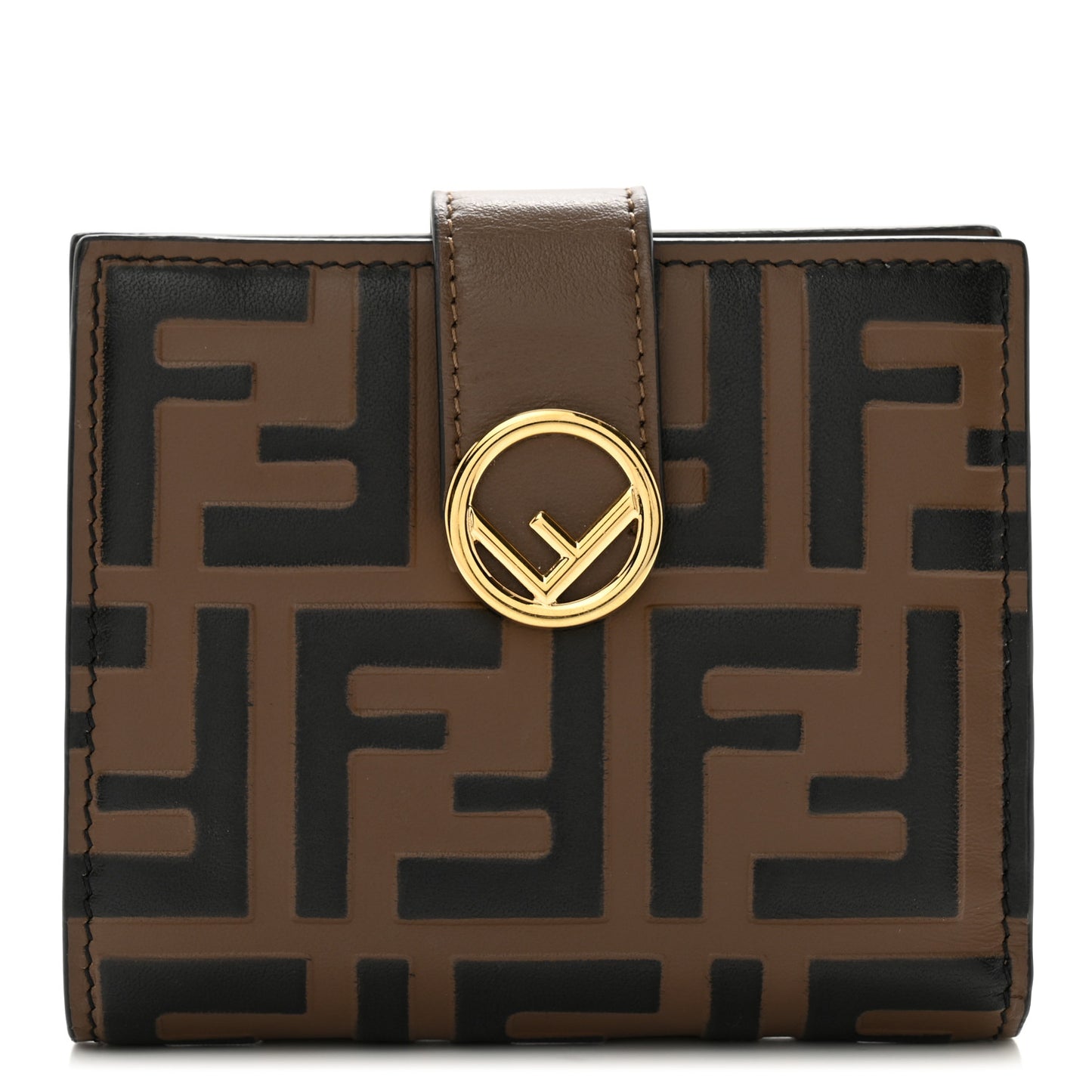 Vitello Soft F is Fendi Bi-Color FF 1974 Embossed Compact Wallet Maya Black