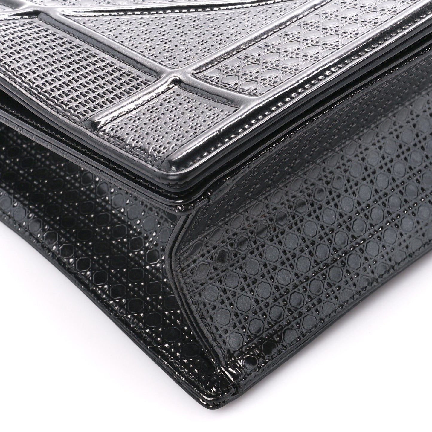 Metallic Calfskin Micro-Cannage Medium Diorama Flap Bag Graphite