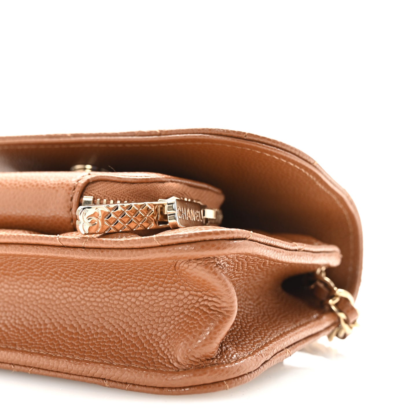 Caviar Quilted Business Affinity Clutch With Chain Flap Dark Beige