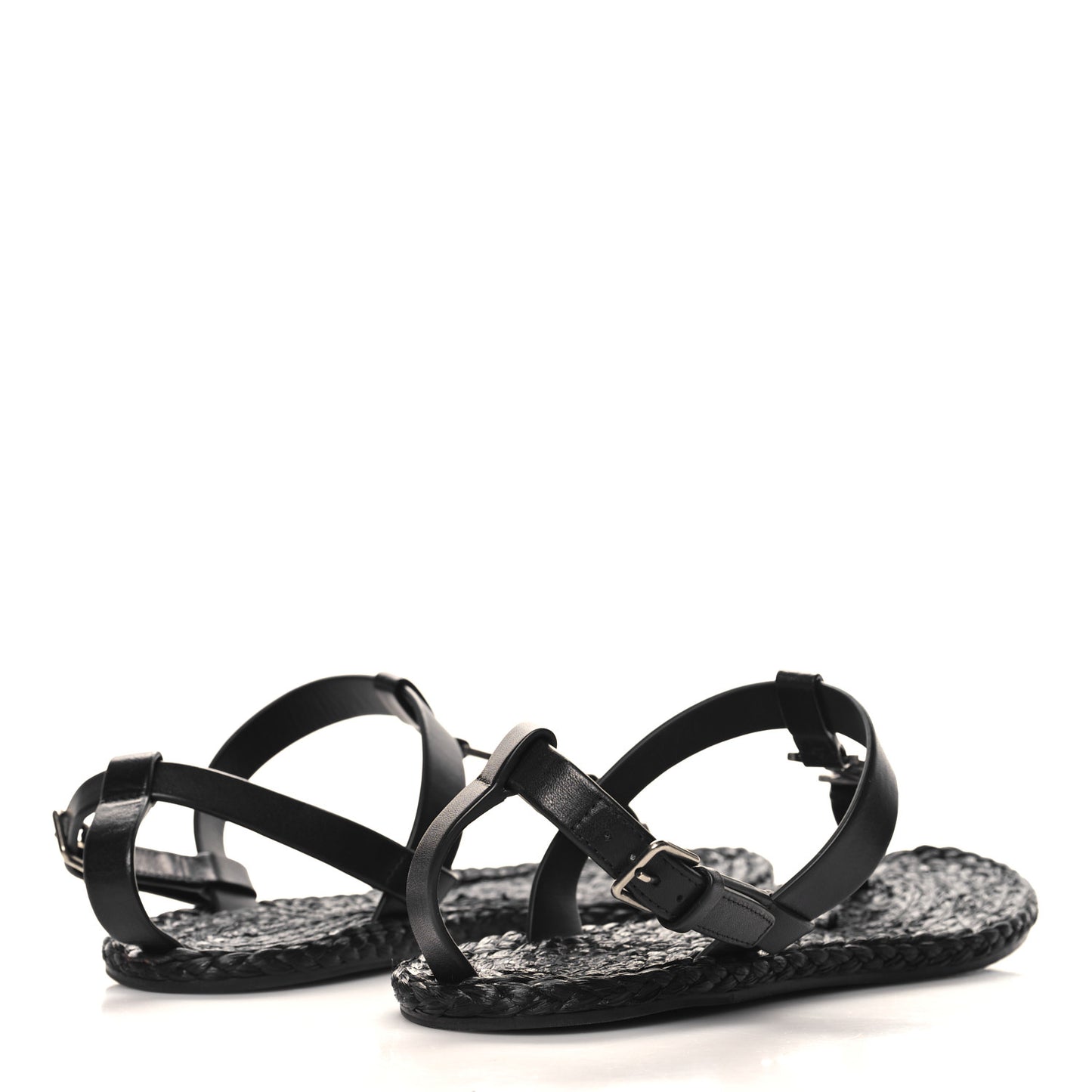 Calfskin Raffia Cassandra Monogram Sandals 37 Black