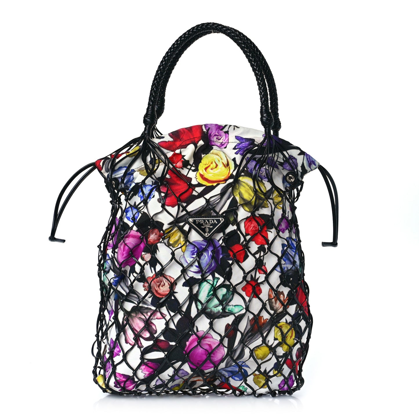 Tessuto Nylon Floral Print Net Tote Black Multicolor