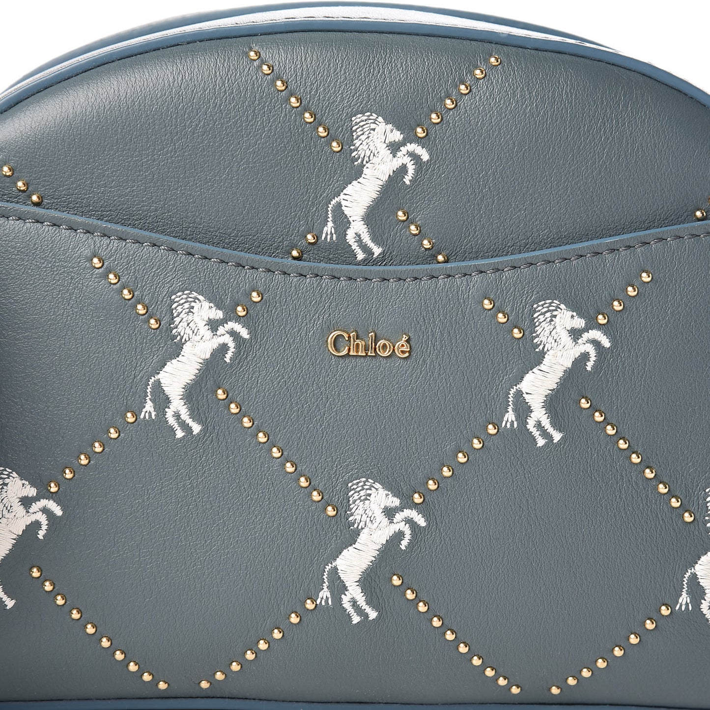 Smooth Calfskin Little Horses Embroidered Shoulder Bag Cloudy Blue