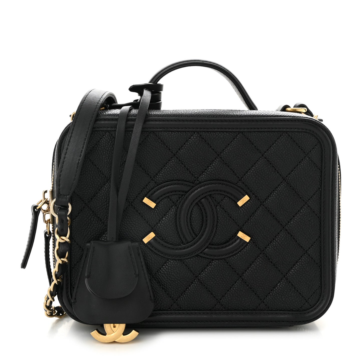 Caviar Quilted Medium CC Filigree Vanity Case Black