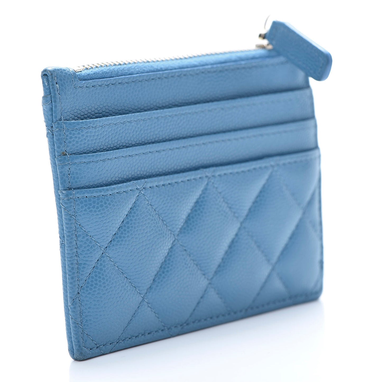 Caviar Quilted CC Zip Card Holder Blue