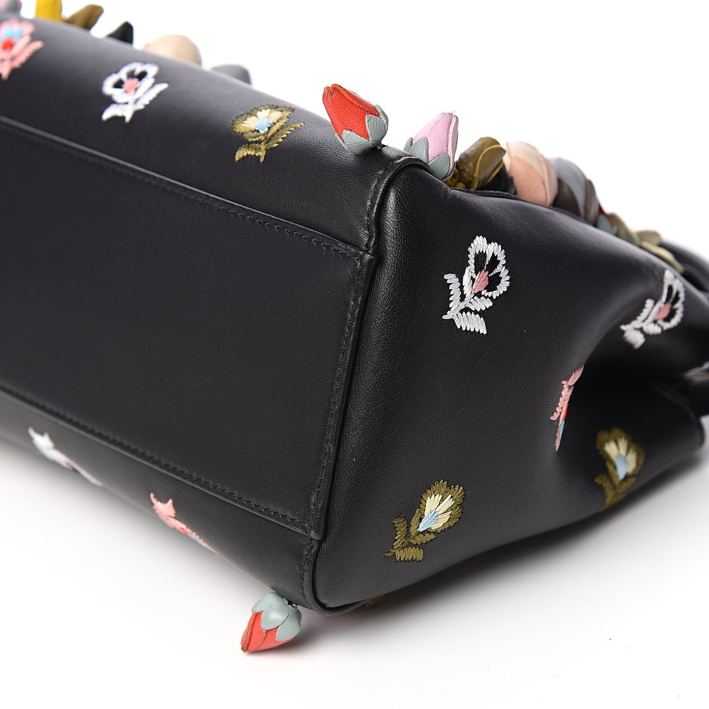 Nappa Rosebud Embroidered Mini Peekaboo Iconic Satchel Black Multicolor