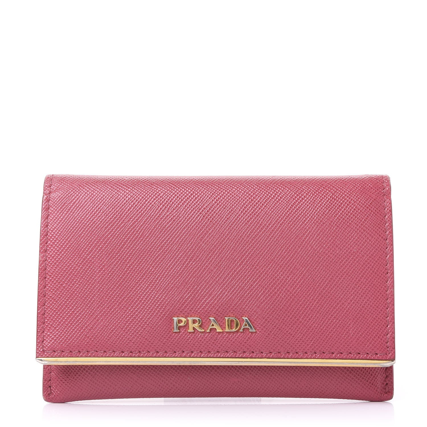 Prada Saffiano Compact Metal Bar Flap Wallet Peonia 1 of 11