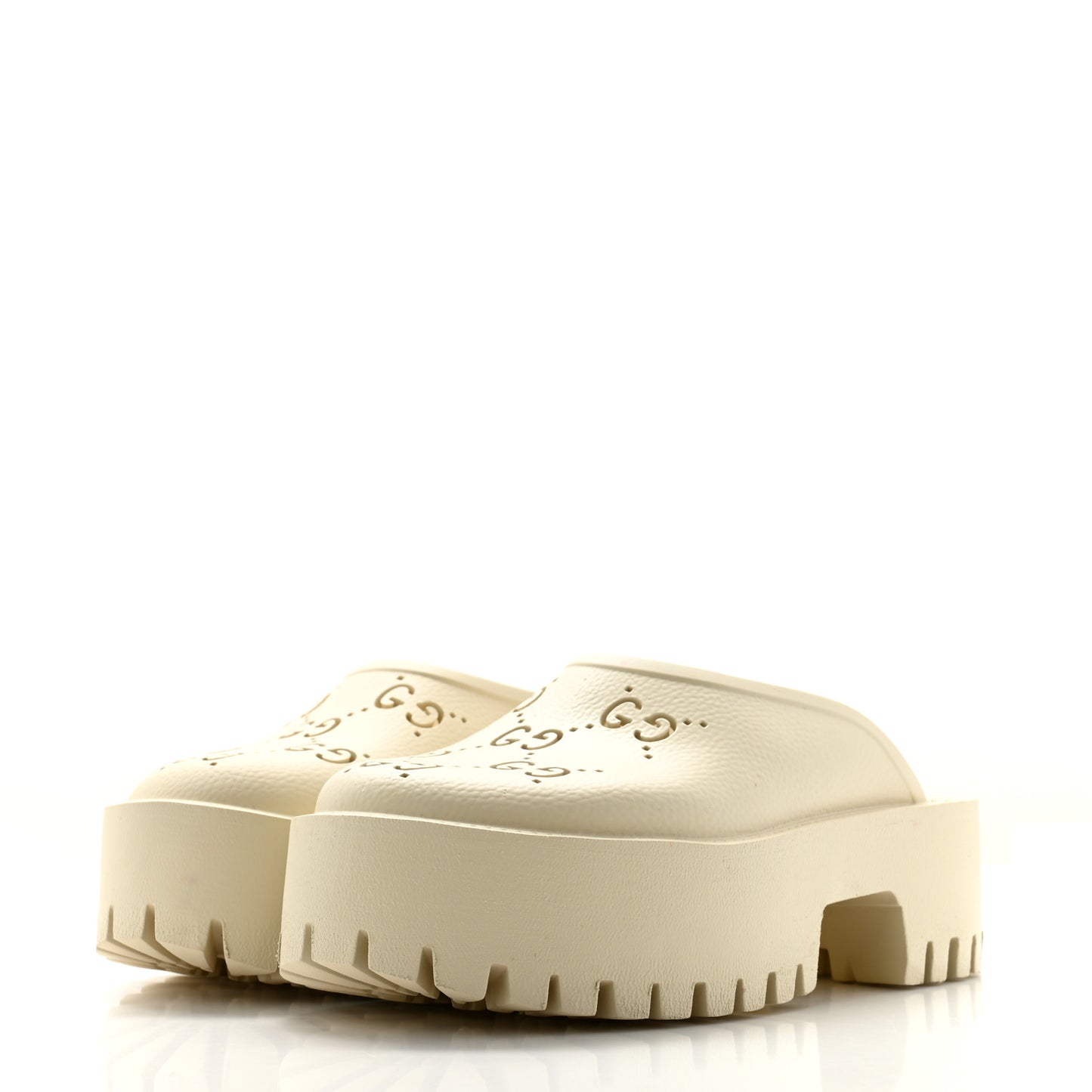Rubber Monogram GG Go Through Platform Slide Clogs 36 Mystic White