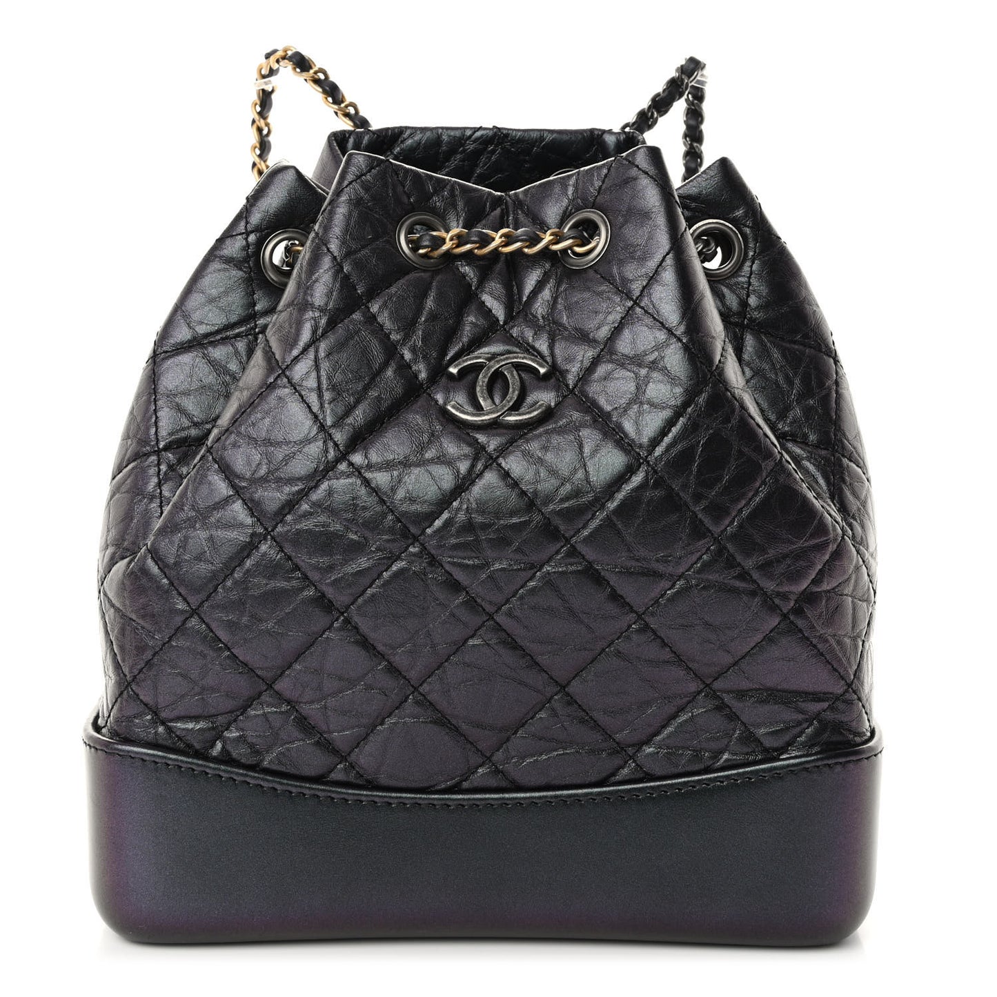 Iridescent Lambskin Calfskin Small Quilted Gabrielle Backpack Black