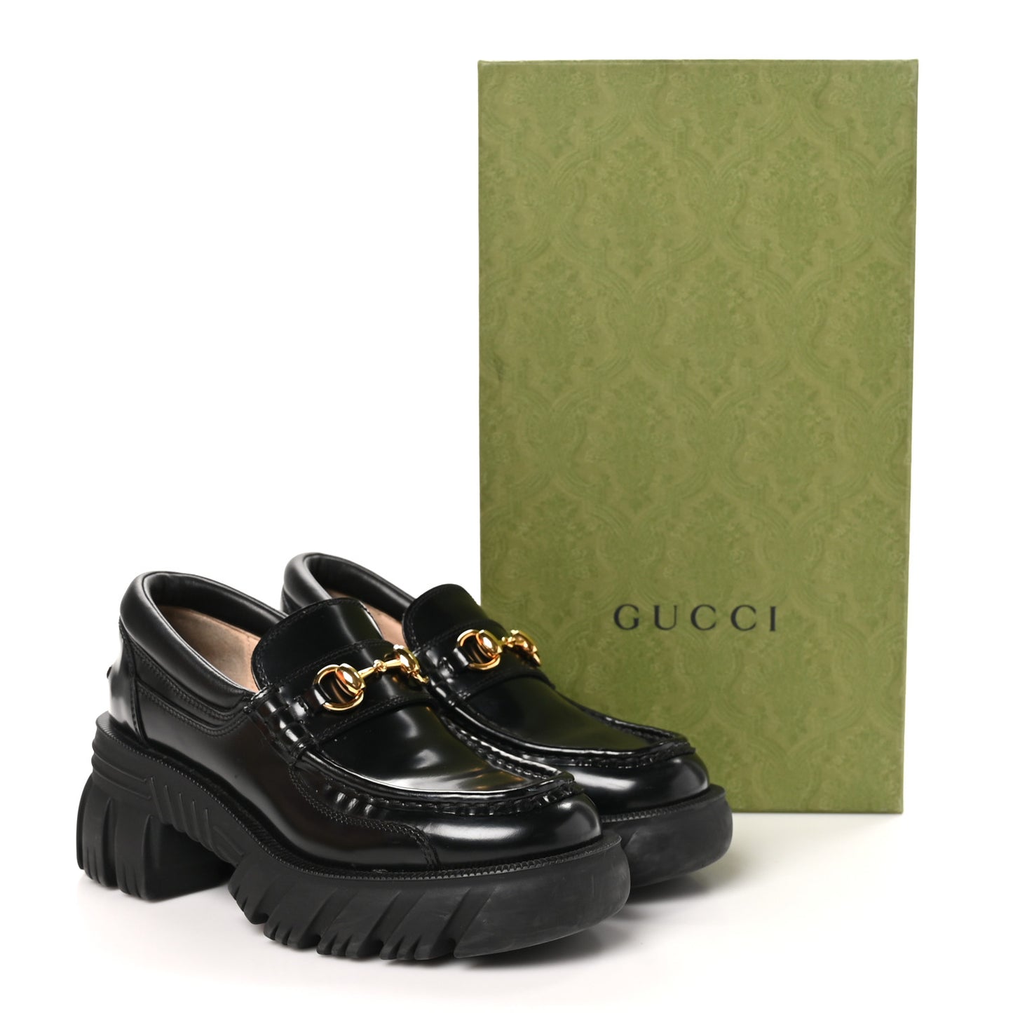 Magnum Calfskin Nappa Samoa Womens Horsebit Platform Chunky Lug Sole 40mm Loafers 36 Black