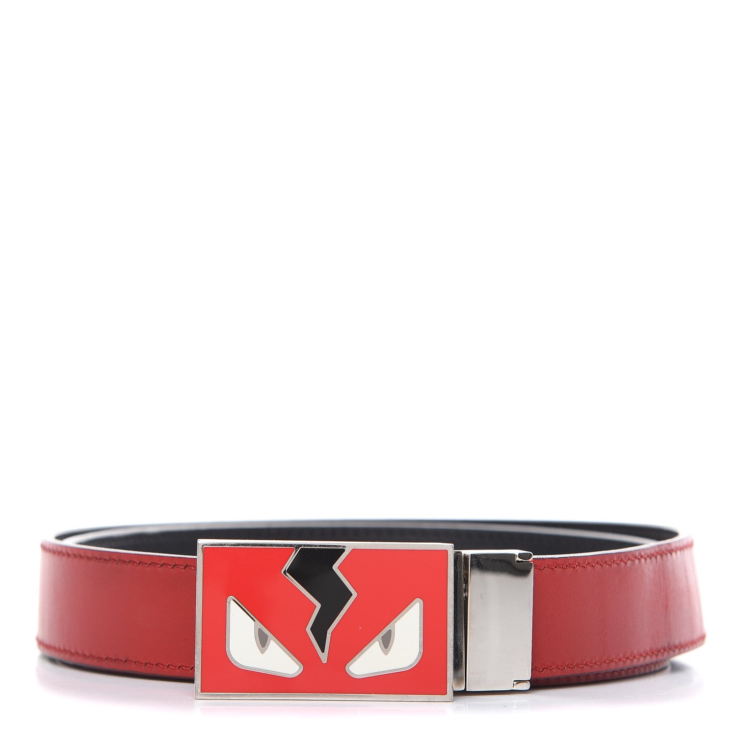 Fendi Vitello Monster Eyes Buckle Belt 100 40 Red Black