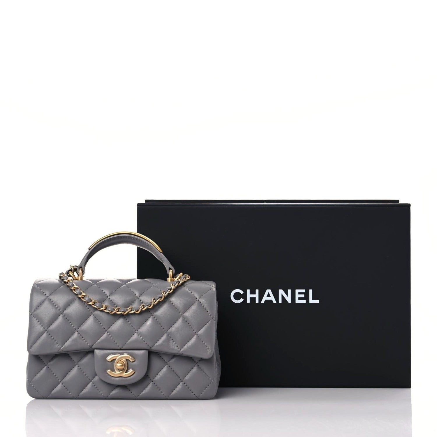 Chanel Lambskin Metal Quilted Mini Top Handle Rectangular Flap Grey 9 of 9