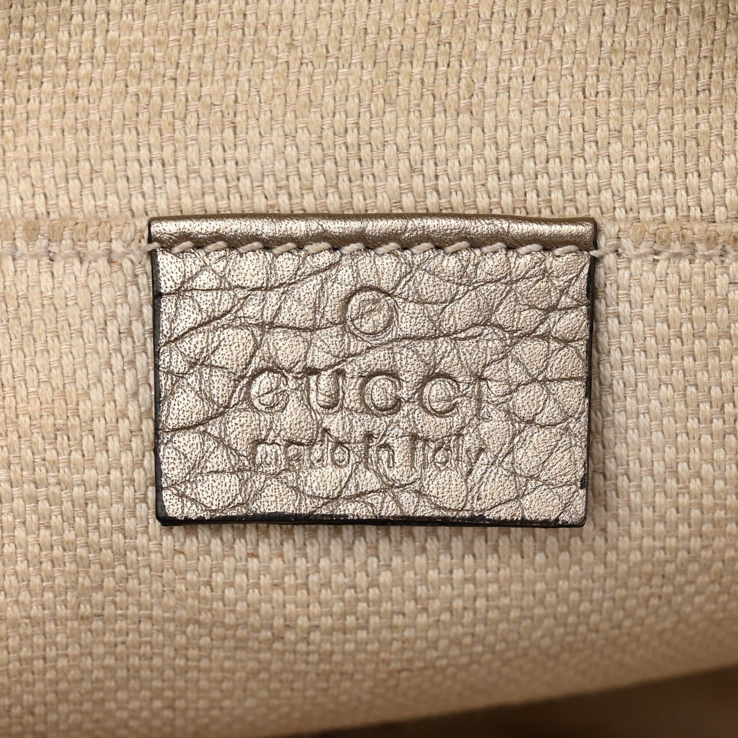 Metallic Pebbled Calfskin Small Soho Disco Bag Golden Beige