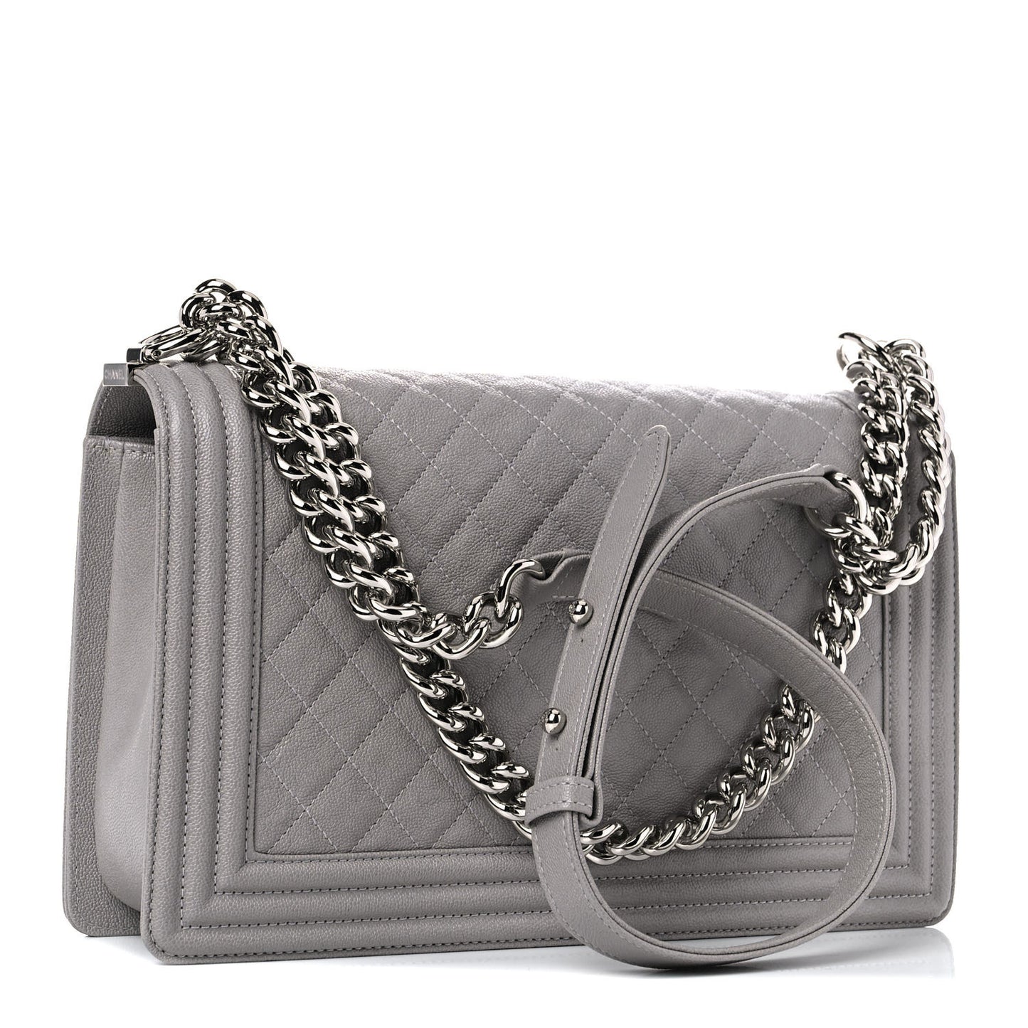 Caviar Quilted New Medium Boy Flap Grey