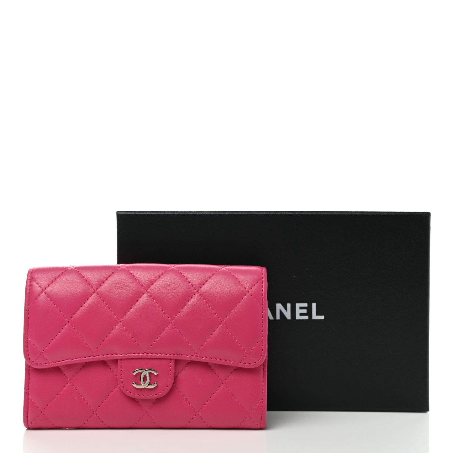 Caviar Quilted Small Flap Wallet Fucshia