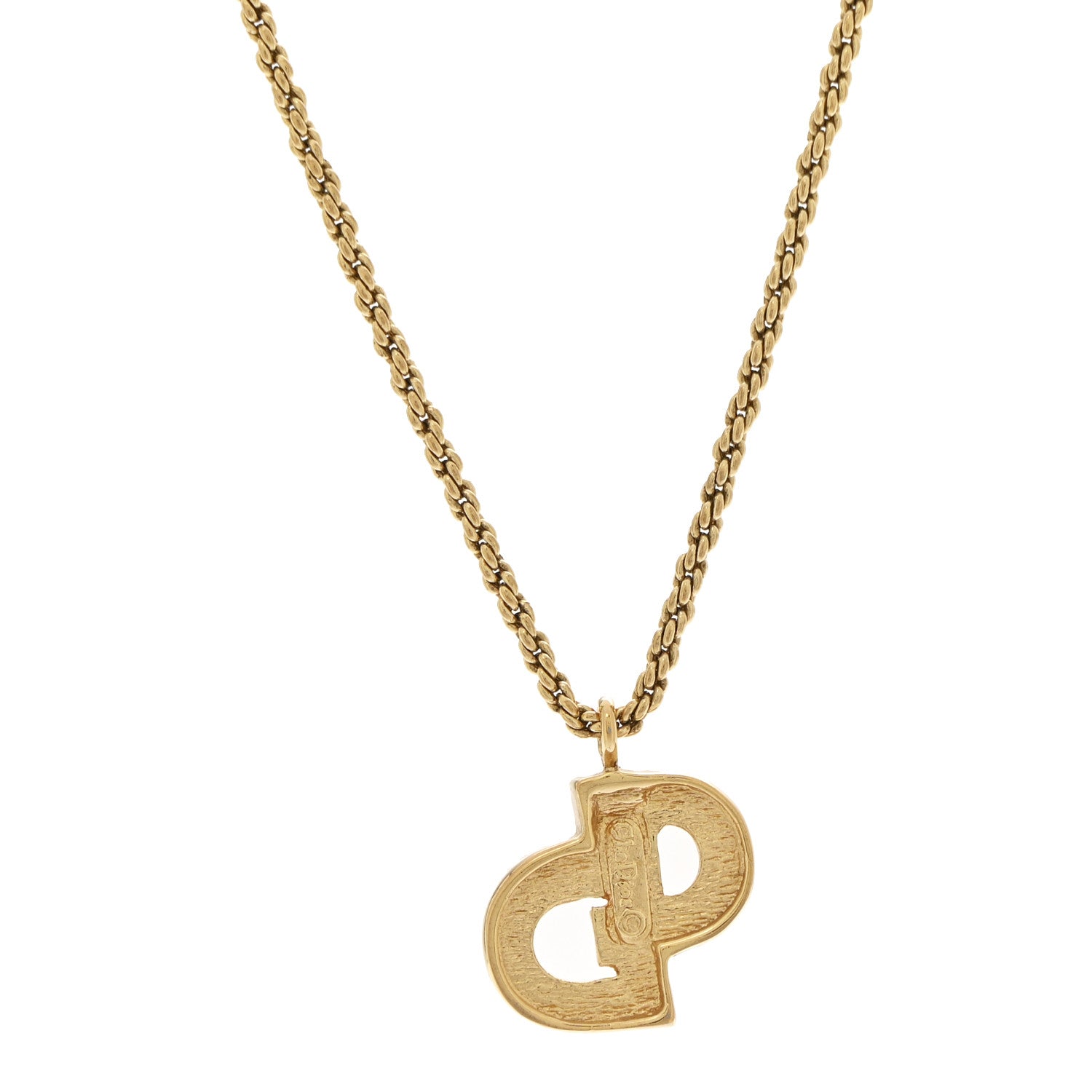 Christian Dior Metal Crystal CD Logo Pendant Necklace Gold 6 of 6