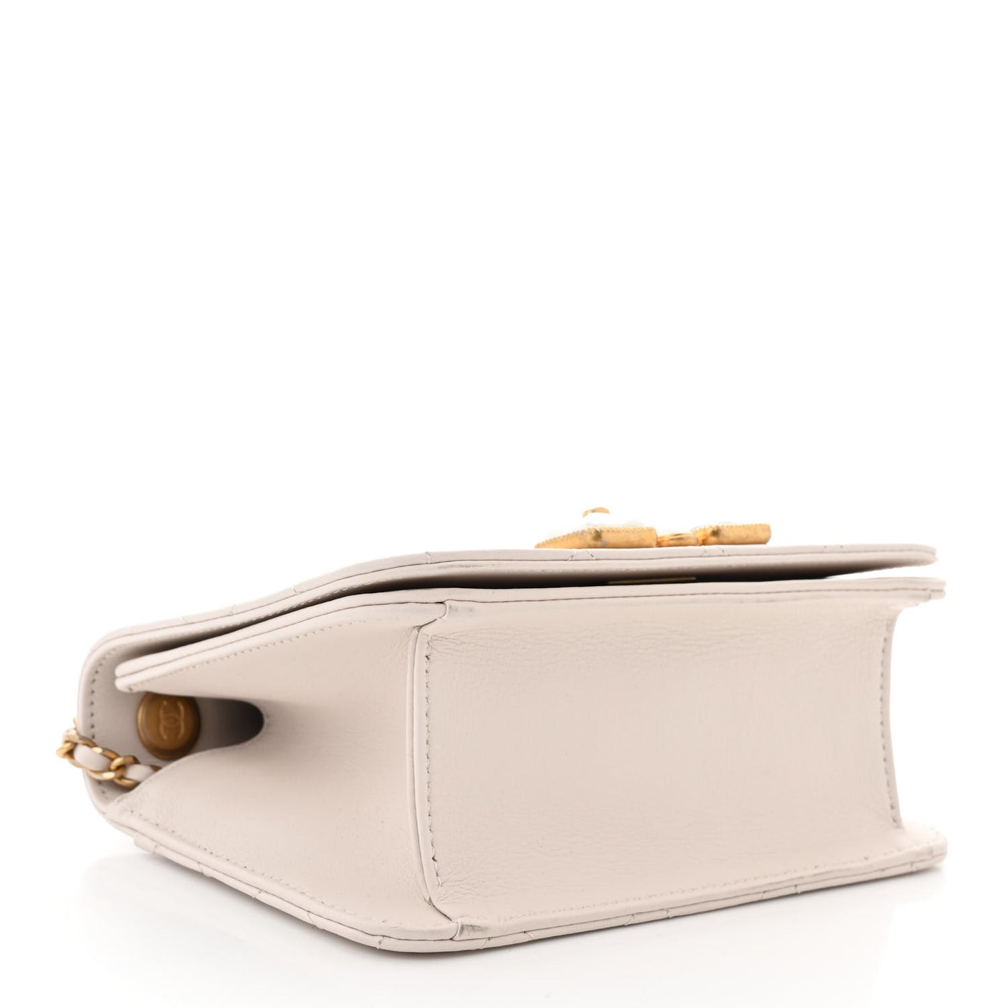 Calfskin Quilted Crystal Pearl Small Flap Bag White