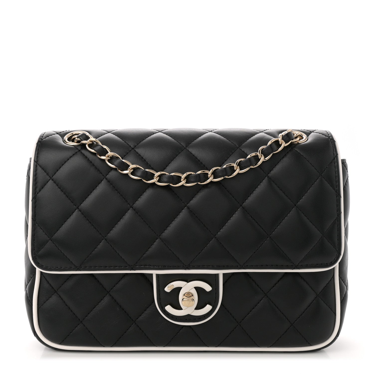 Chanel Lambskin Quilted Resin CC Flap Bag Black White 1725022