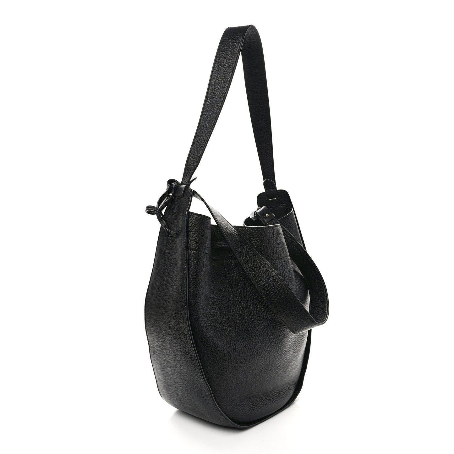 Grained Calfskin Drawstring Bucket Bag Black