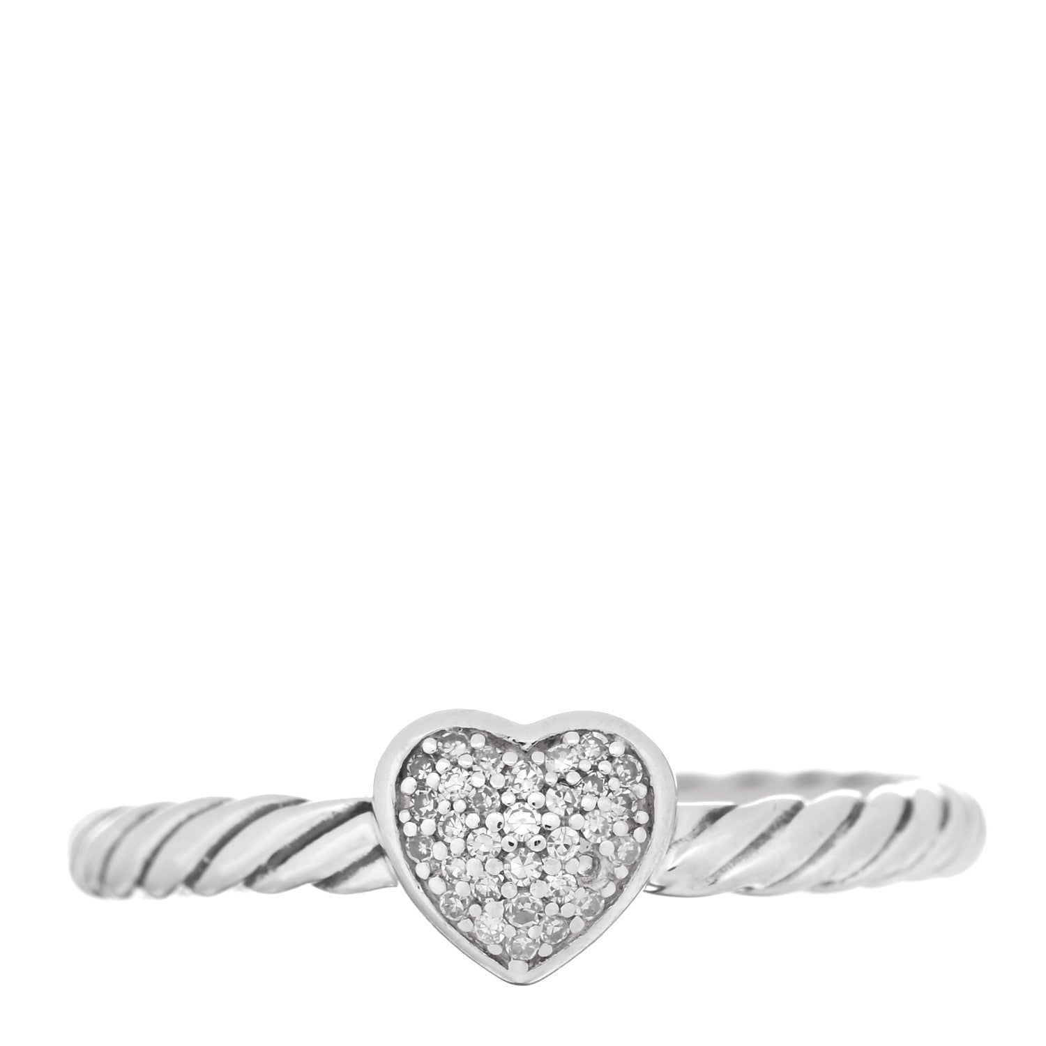 David Yurman Sterling Silver Diamond Cable Classics Heart Ring 52 6 1 of 4