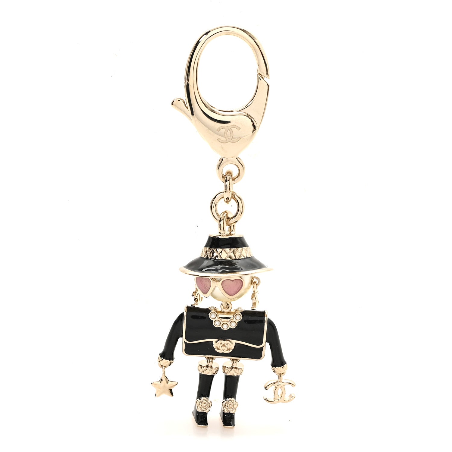 Chanel Metal Pearl Coco Mademoiselle Figurine Bag Charm Gold Black