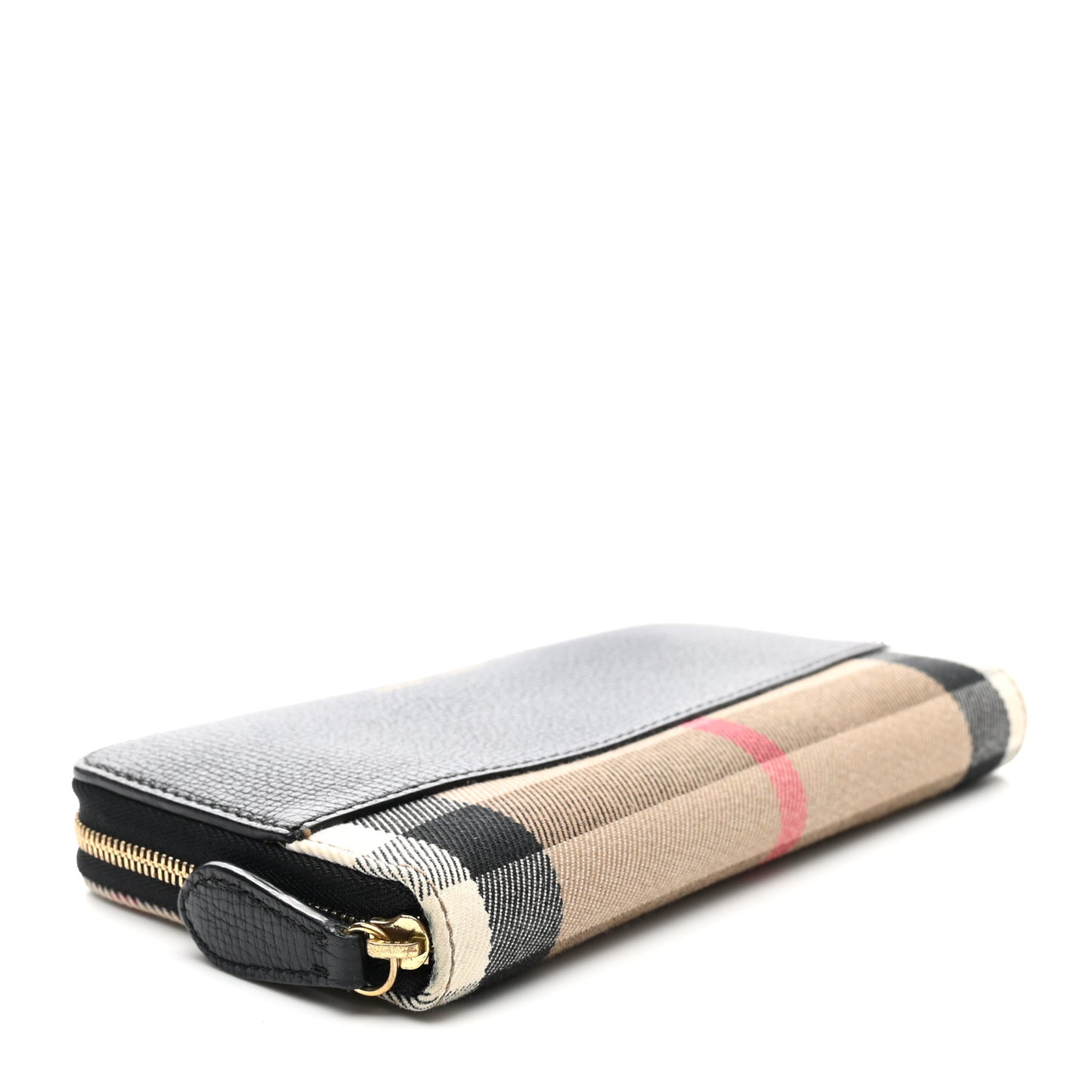 Calfskin House Check Elmore Zip Around Wallet Black